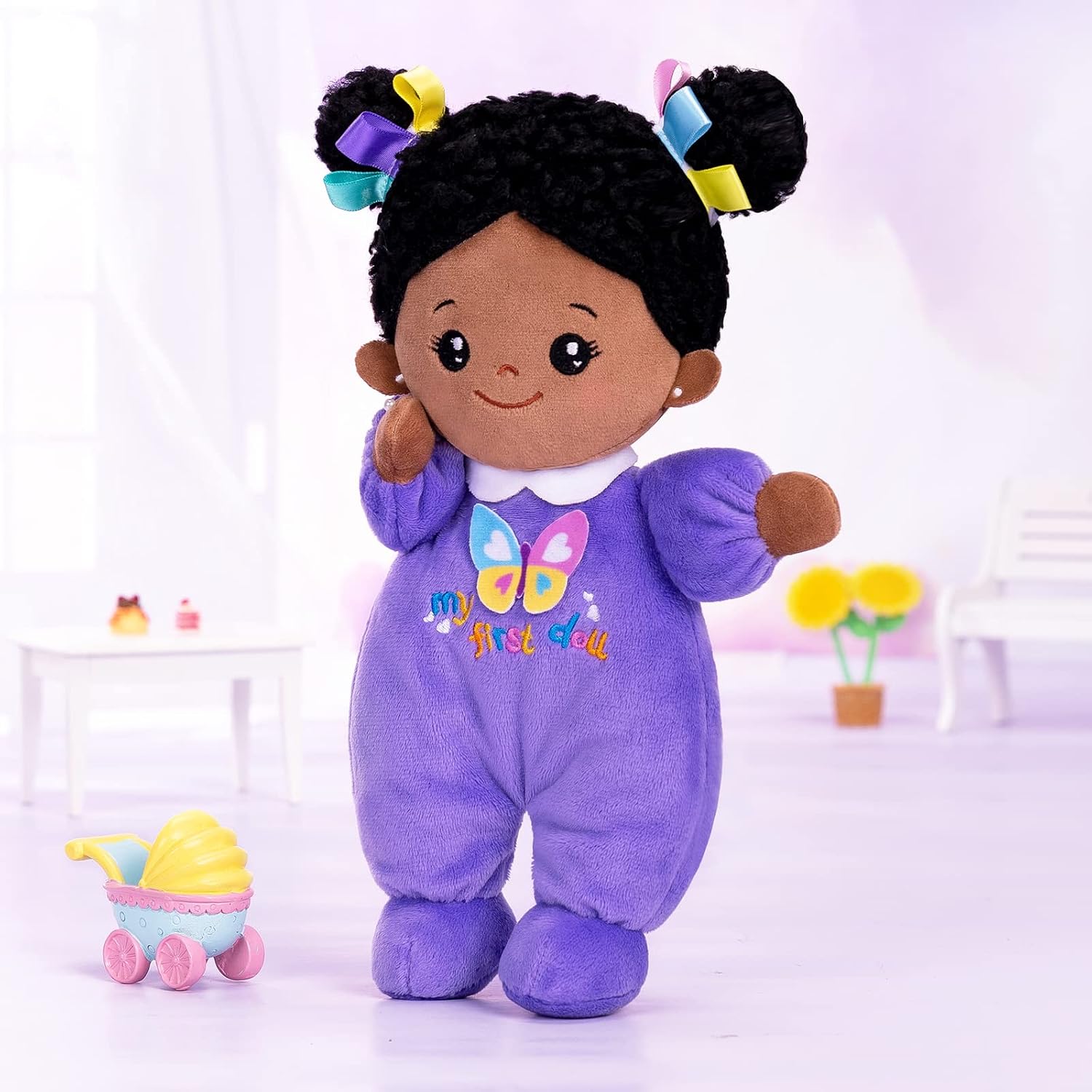 Detalle de OUOZZZ 25cm Black Rag Doll – Washable Soft Baby Doll for Girls