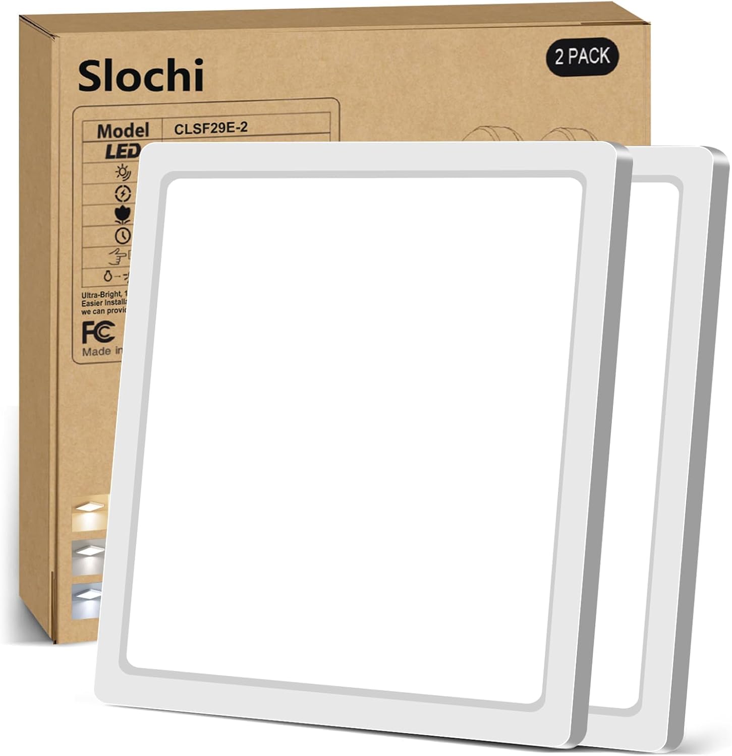 Detalle de slochi 2Pack LED Ceiling Light (IP54) 3 colour temperatures 3000K/4000K/6500K, slim square bathroom & utility light