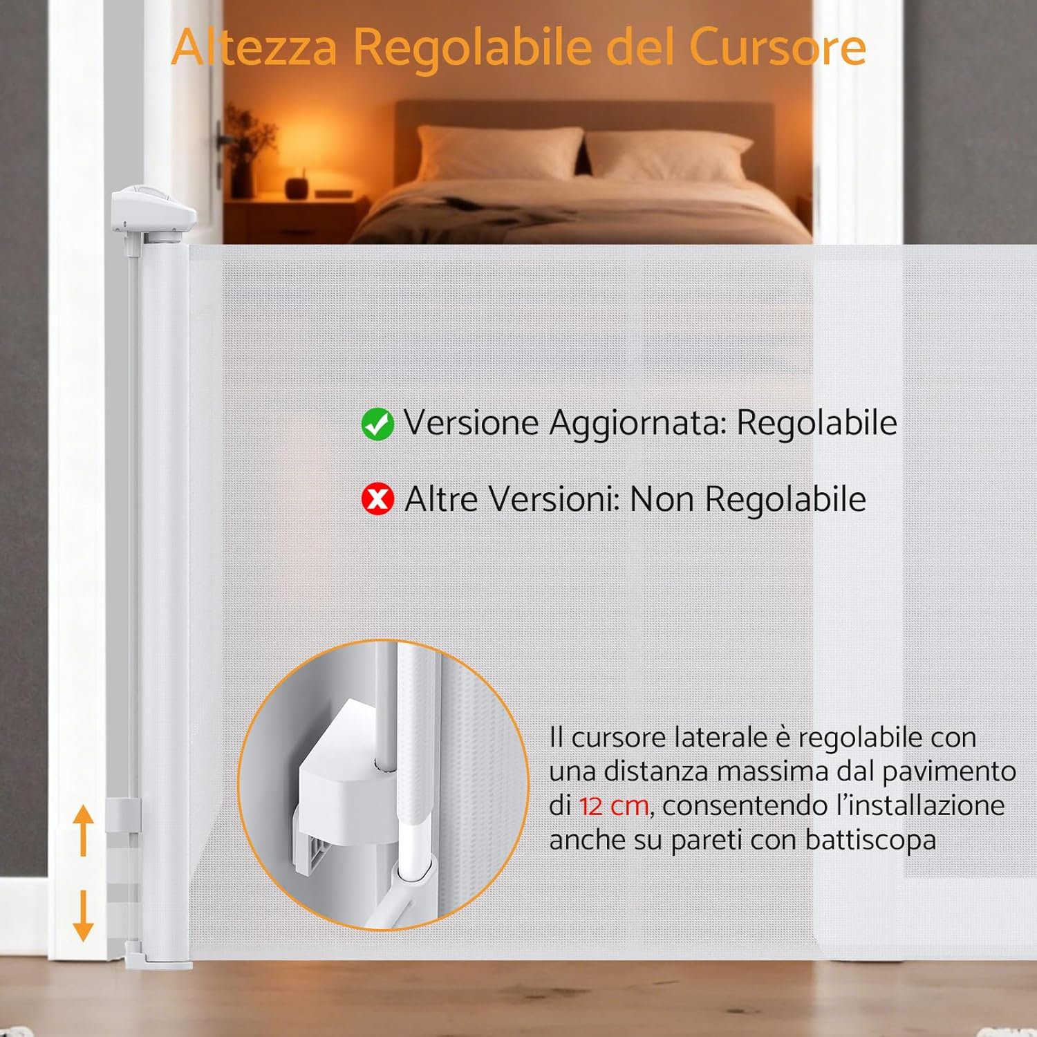 Thumbnail 3 de Maxetodo cancelletto di sicurezza estensibile 0-140 cm con rete retrattile e blocco a pomello, bianco