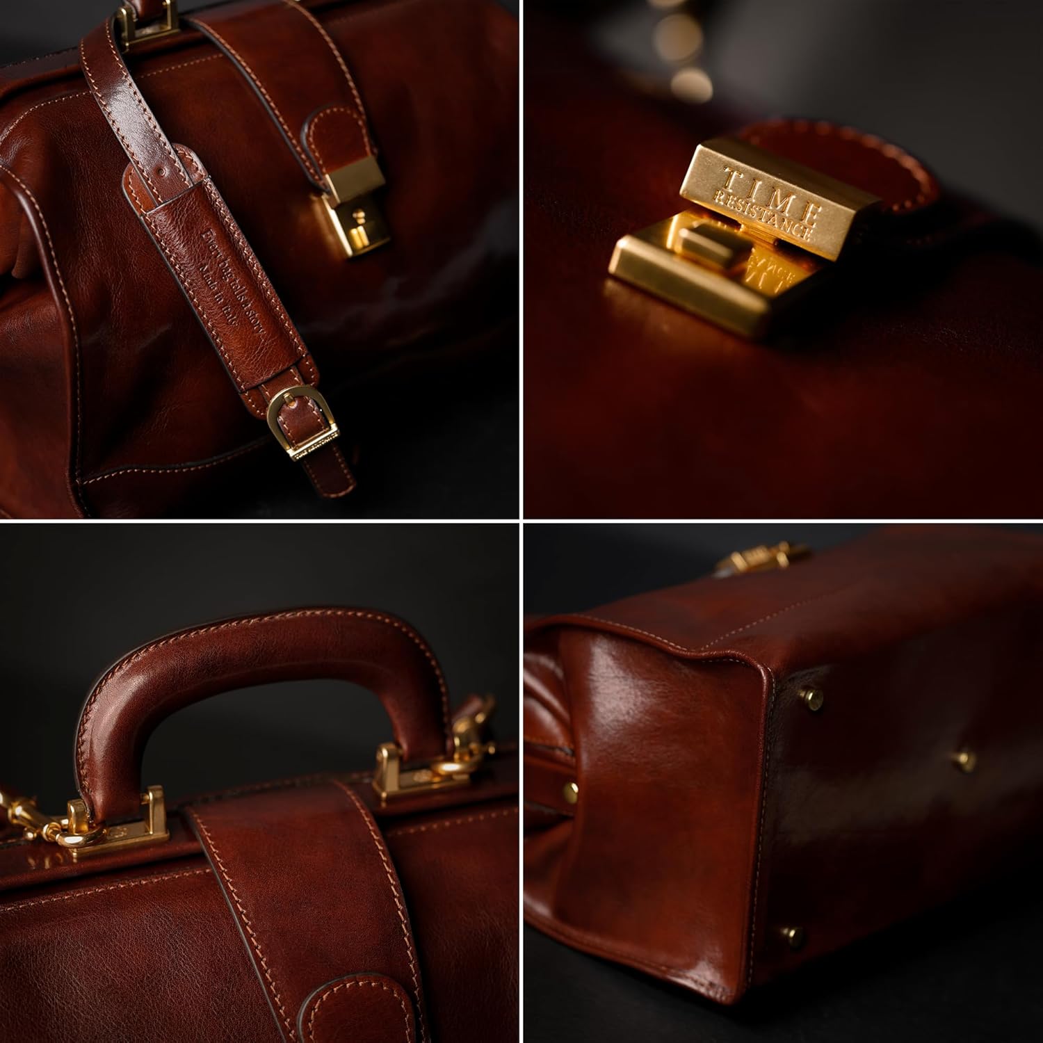 Detalle de Time Resistance Leather Doctor Bag – Vintage-Style Leather Briefcase for Men and Women