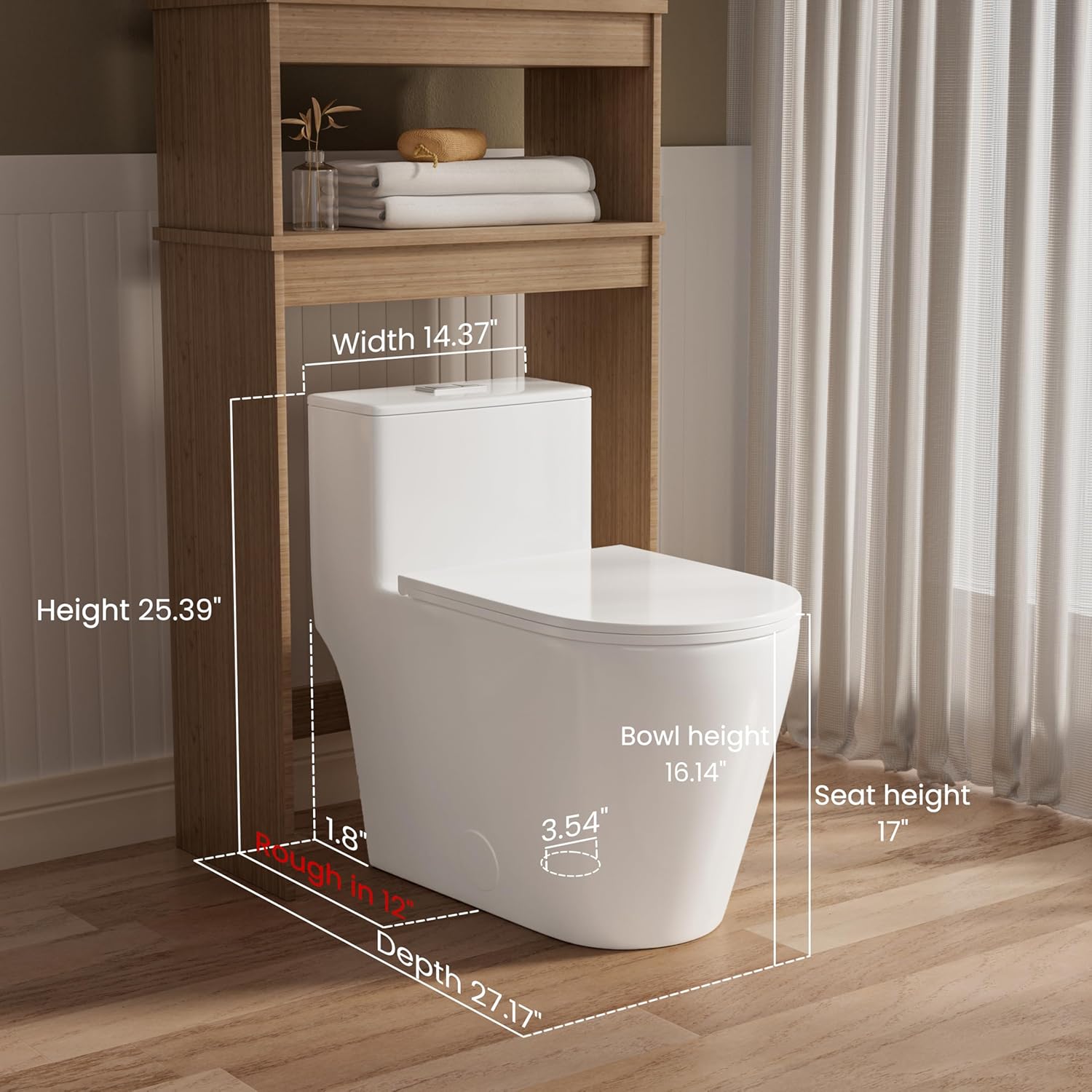 Detalle de CASTA DIVA CD-T005 One-Piece Elongated Toilet, Dual Flush, 17-Inch Seat