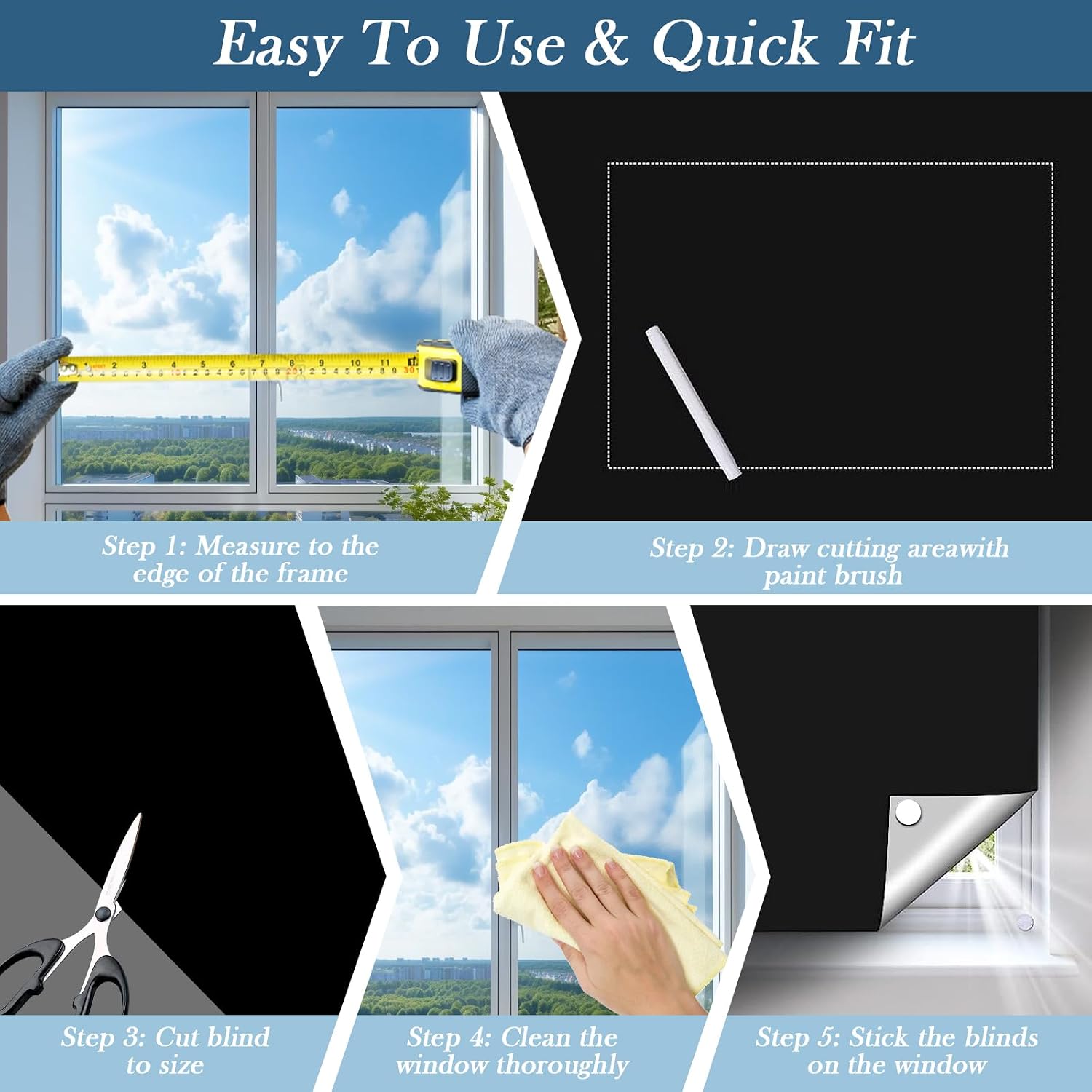 Detalle de Blackout Blinds Stick On 300x145cm – 100% Blackout, 420D Fabric, Cut-to-Size & Portable