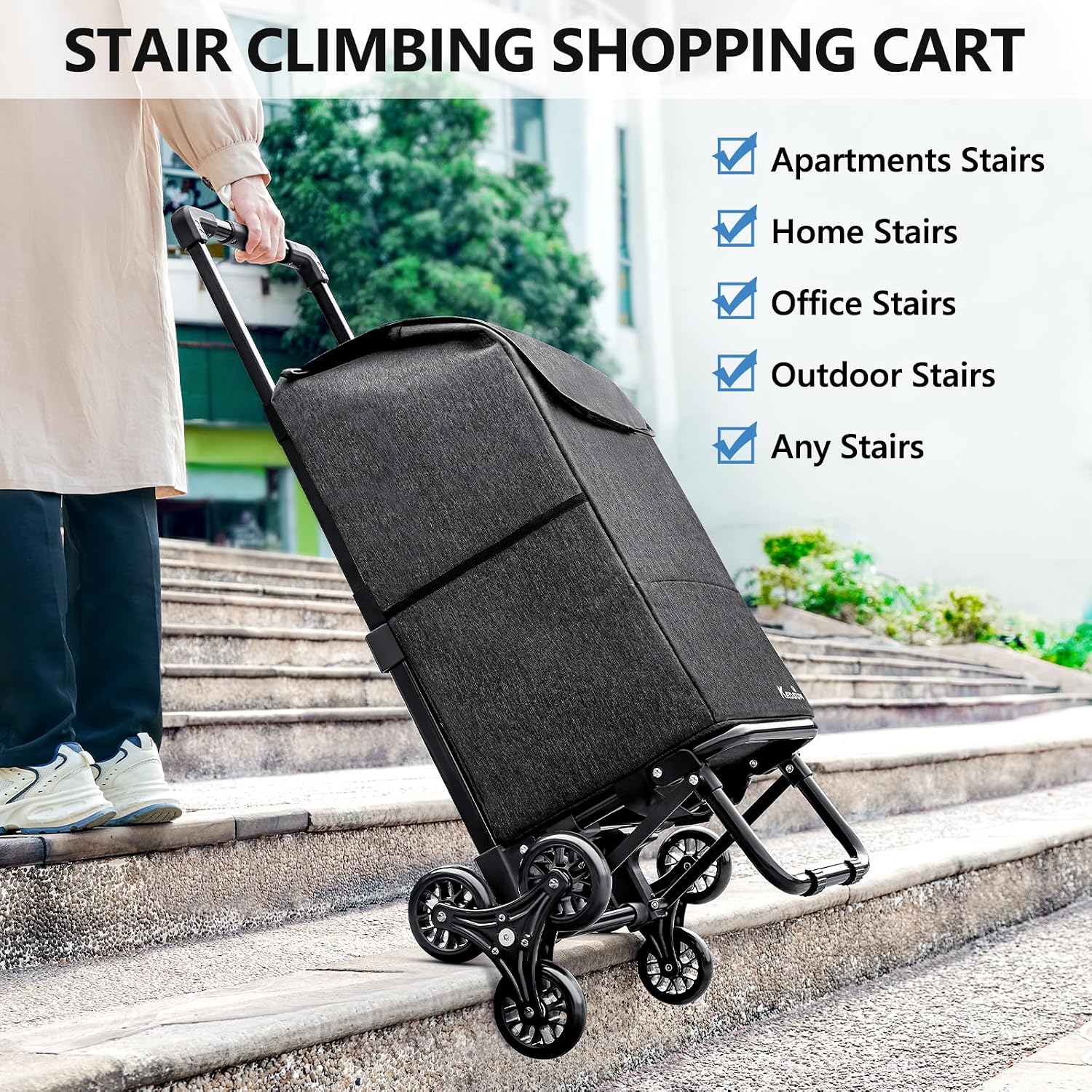 Detalle de KEDSUM DY24E054A 2-in-1 Stair-Climbing Grocery Cart, 60L, 300 lb