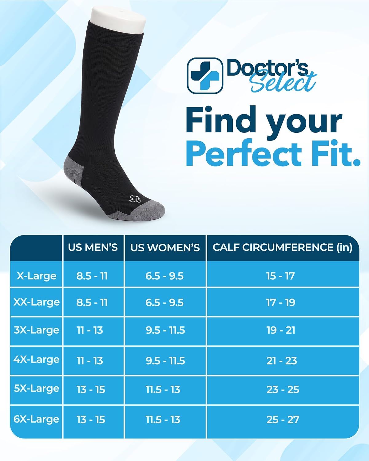 Thumbnail 6 de Doctor's Select 3 Pairs Plus Size Wide Calf Compression Socks (Up to 6XL) – 20-30 mmHg