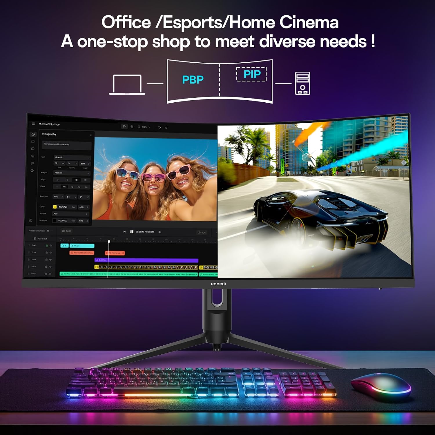 Detalle 2 de KOORUI G3441XC 34-inch ultrawide curved gaming monitor (240Hz, 3440x1440, HDR400)