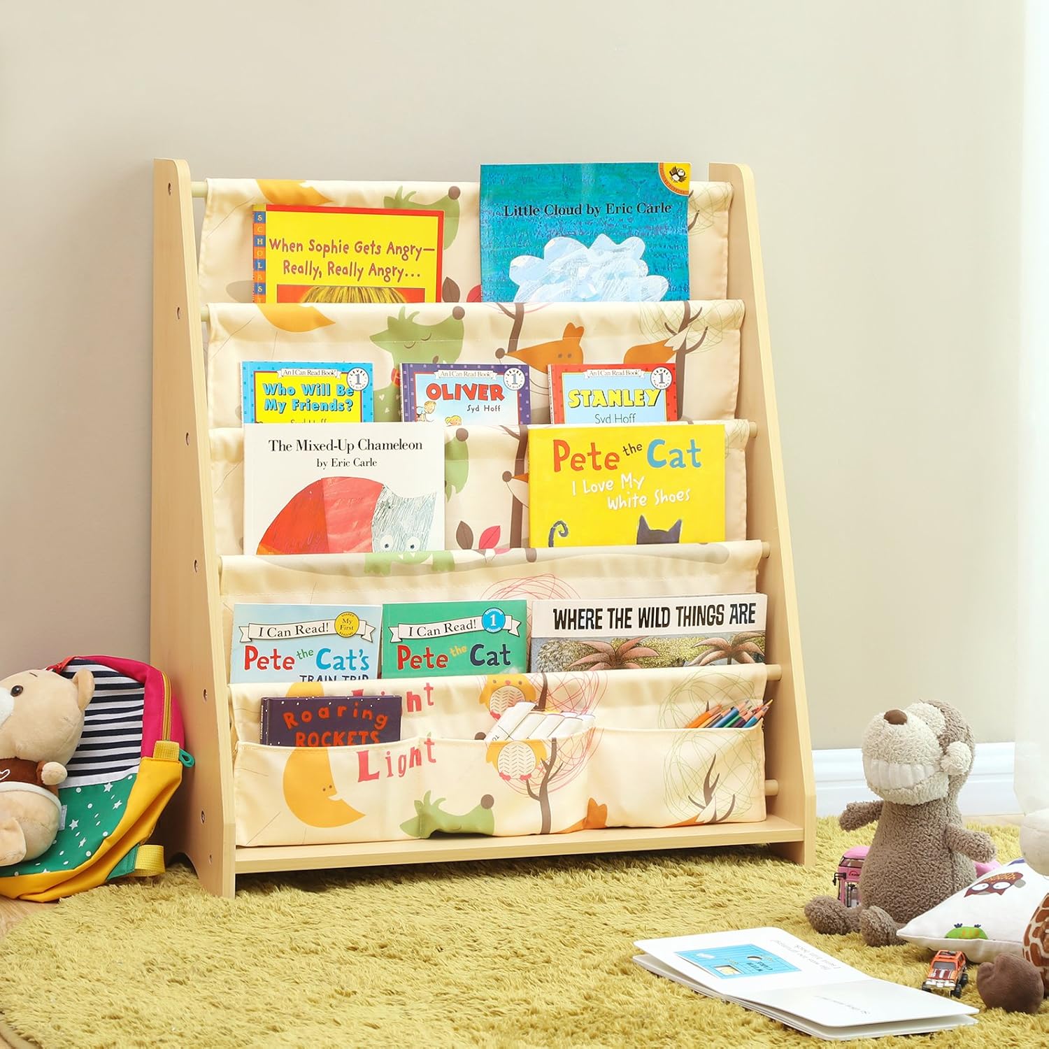 Thumbnail 1 de SONGMICS GKR71YL scaffale a 4 livelli in tessuto per bambini multicolore, 62 x 28 x 72 cm