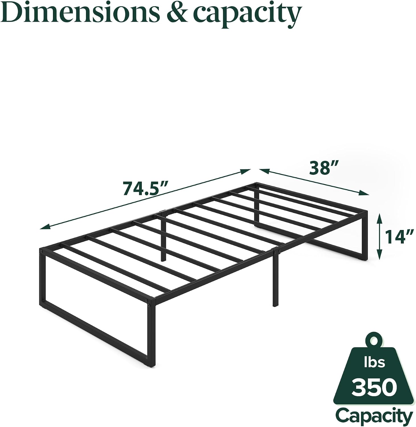 Detalle 2 de Zinus Lorelai Twin Bed Frame, 14-Inch Metal Platform with Underbed Storage