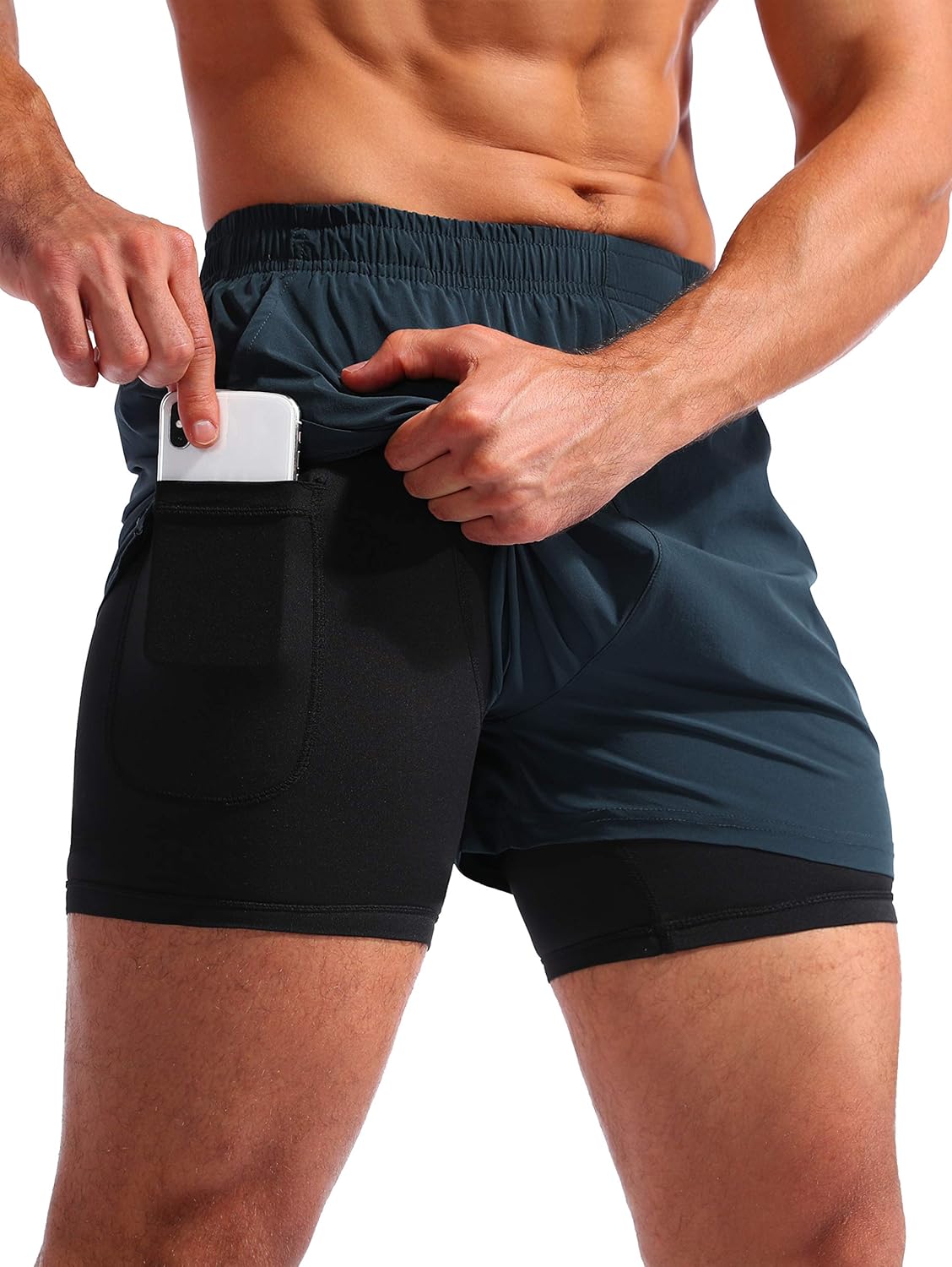 Thumbnail 6 de Pudolla Men’s 2 in 1 Running Shorts 5" with Quick-Dry Fabric and Phone Pockets