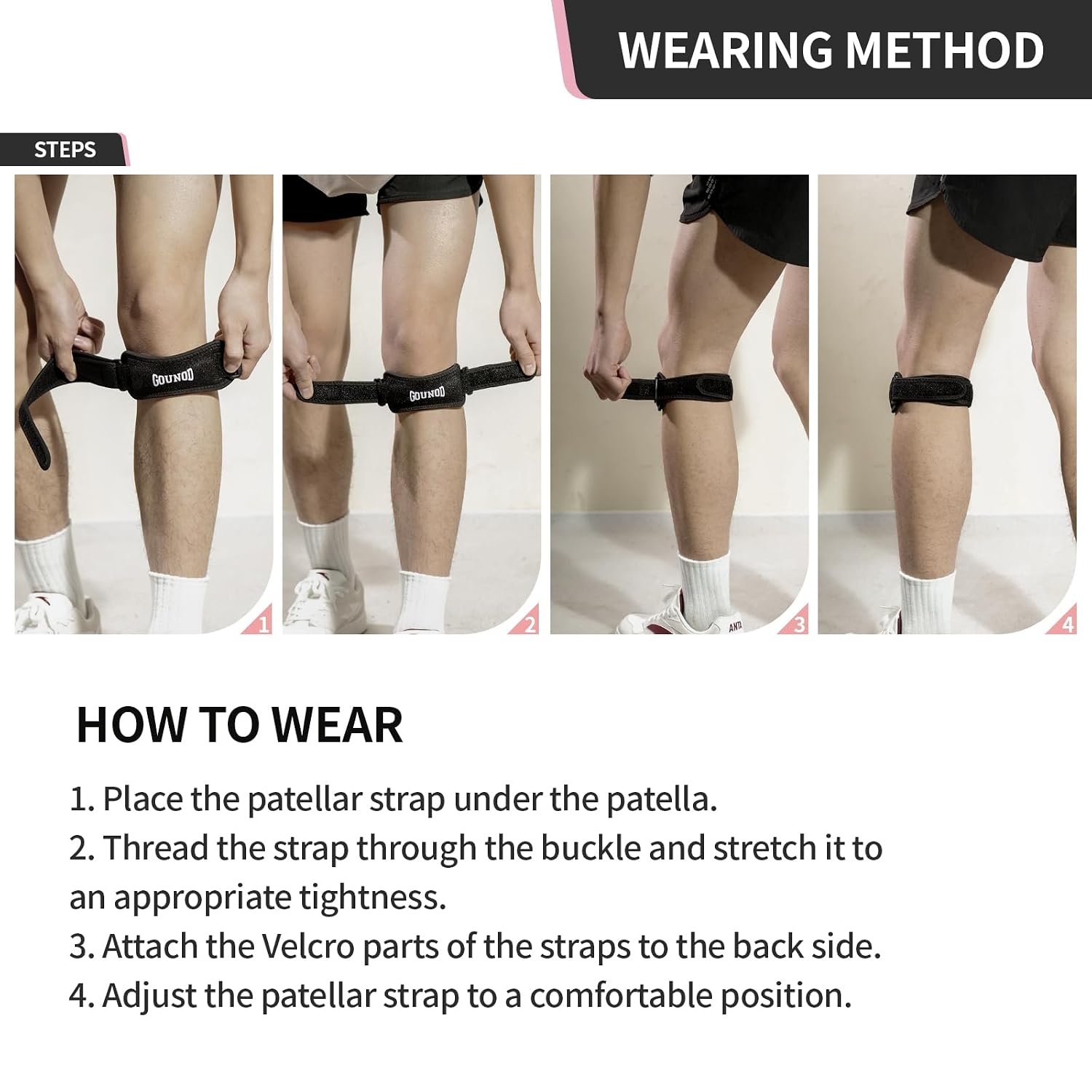 Detalle 1 de GOUNOD HJ089 Patella Tendon Straps, 2-Pack with Adjustable Silicone Gel Pad