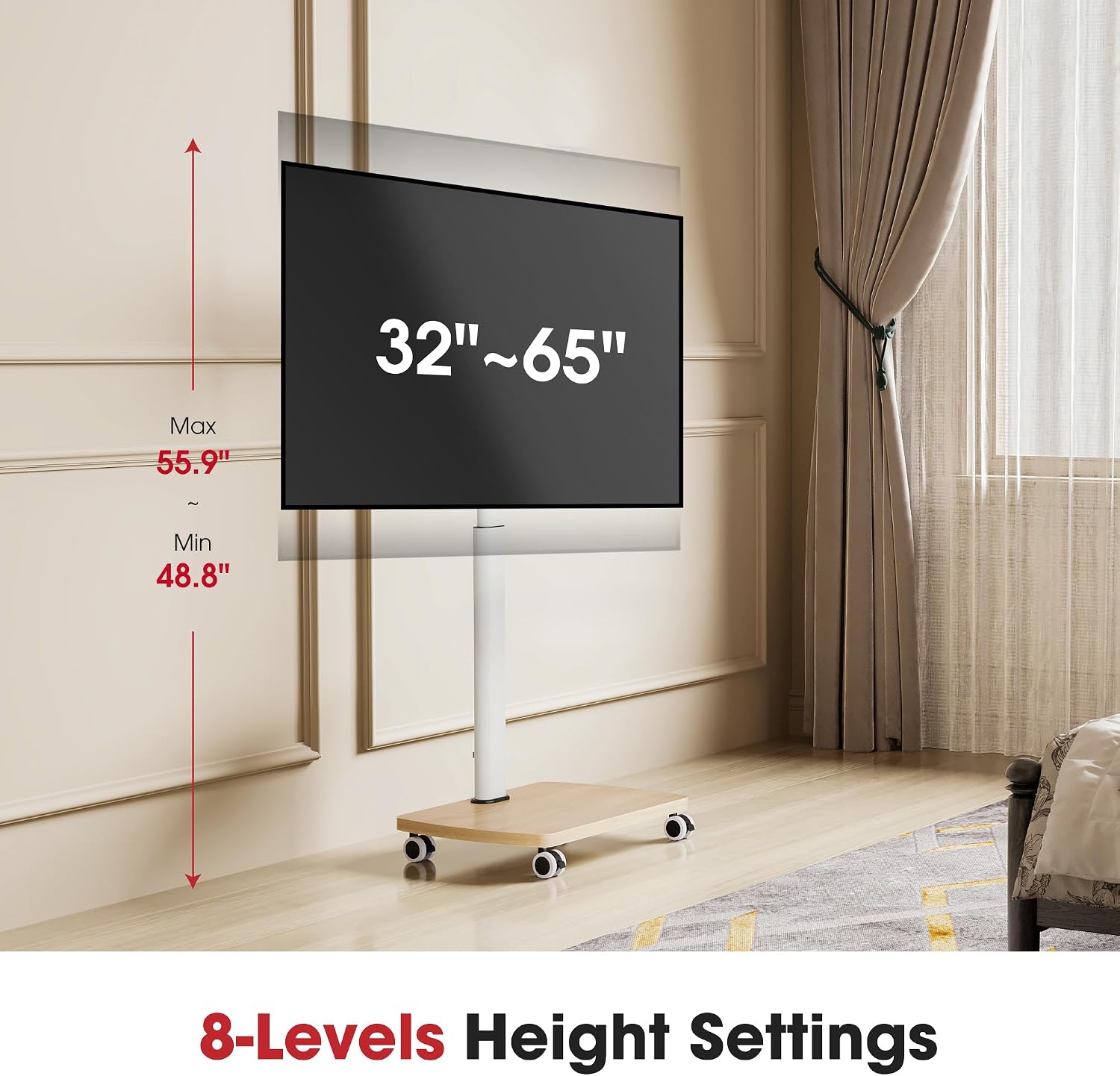 Detalle de AOKCOS Rolling TV Stand for 32–65-Inch TVs