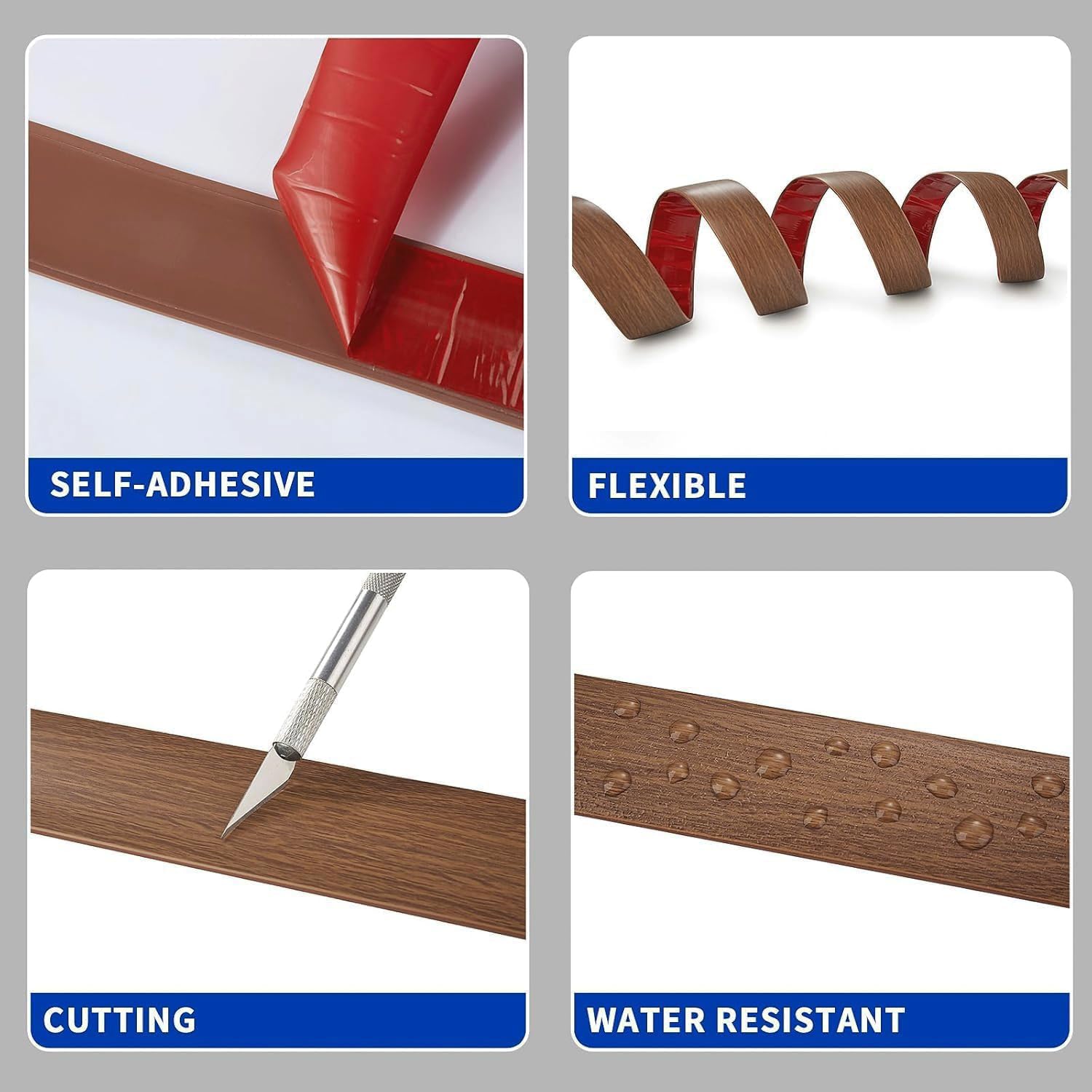 Detalle de 10M PVC Floor Transition Strip Laminate Floor Cover Strips with Self-Adhesive Backing (4cm, Brown Teak Grain)