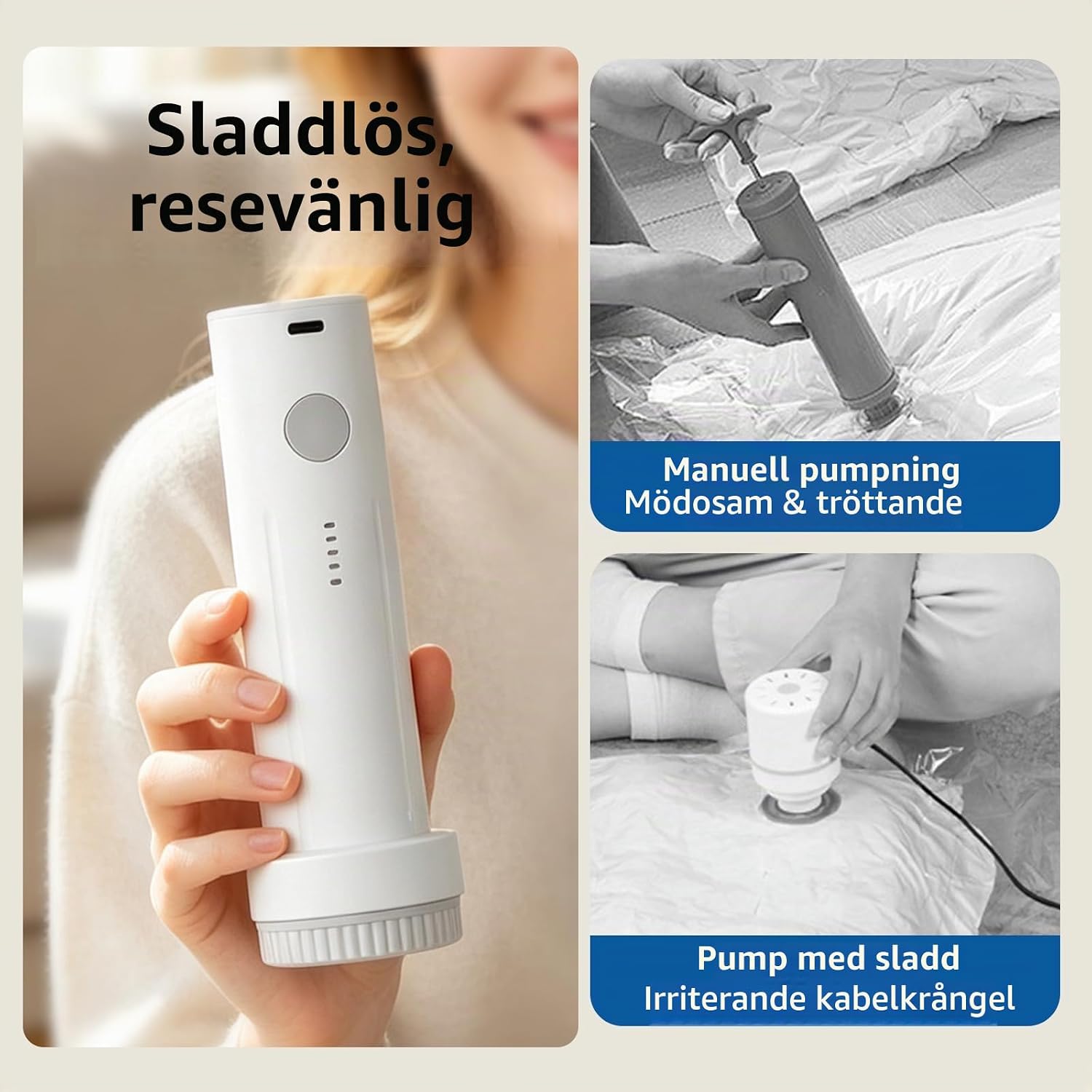 Detalle de KEVIAN vakuumpåsar för kläder, 10-pack med sladdlös pump i tre storlekar