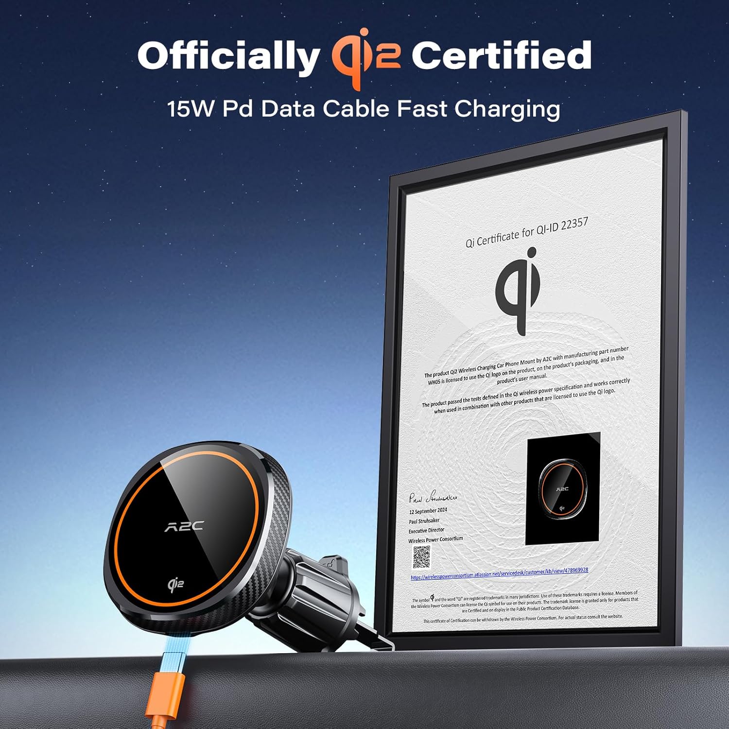 Thumbnail 2 de APPS2Car APPS2Car 15W Qi2 car mount charger