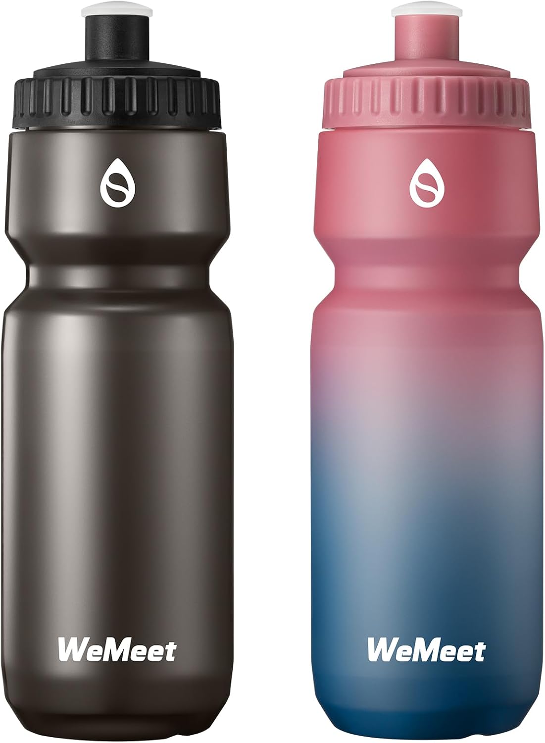 Detalle de WEMEET Mountainbike Wasserflasche im 2er-Set (700 ml) mit selbstdichtendem Deckel, BPA-frei – Schwarz/Rot/Blau