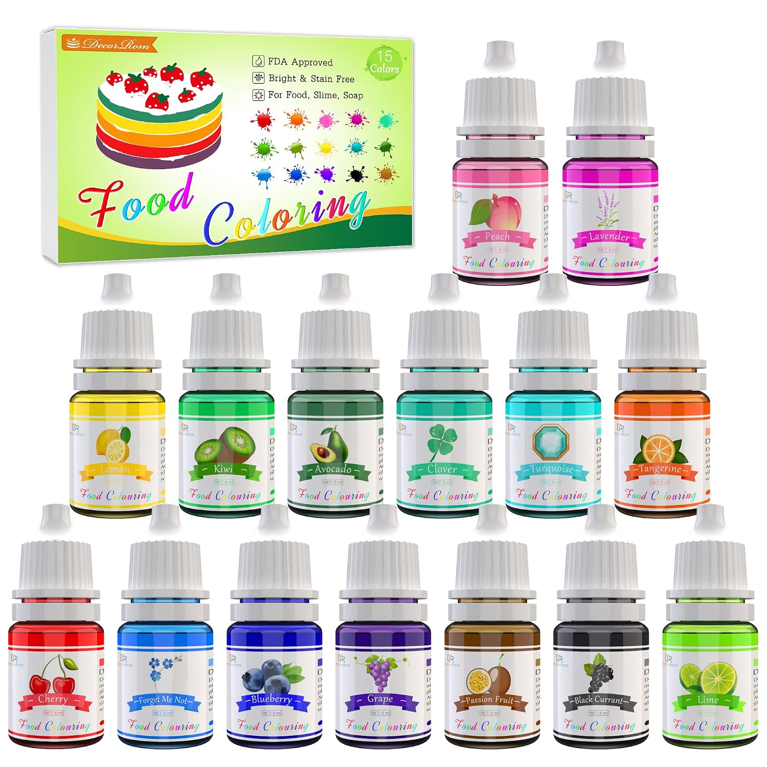 Detalle de 15er Lebensmittelfarben Set 6 ml – flüssige Lebensmittelfarbe 🎨