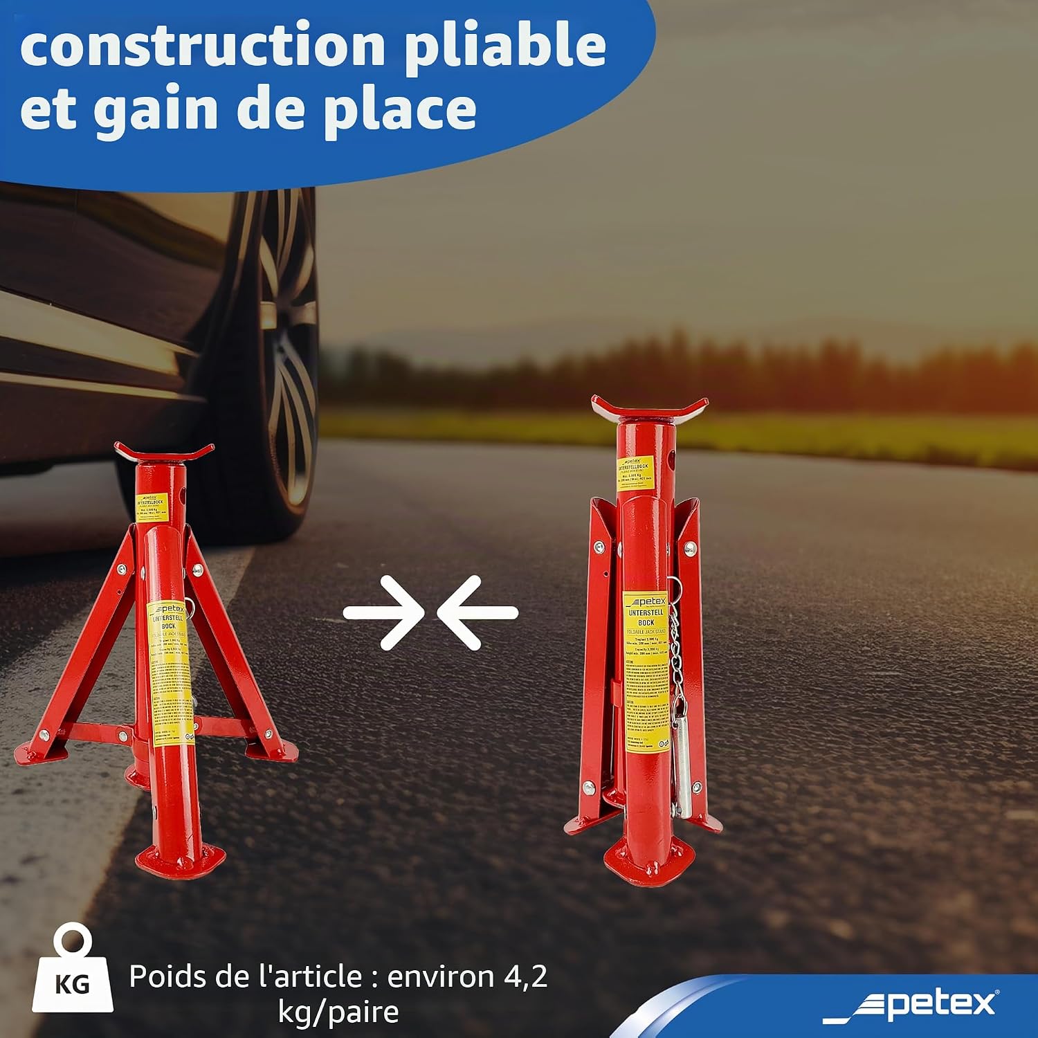 Detalle 1 de Petex 44753112 Paire Chandelle – Chevalet et Chandelle Mécanique pour Cric À Chevalet
