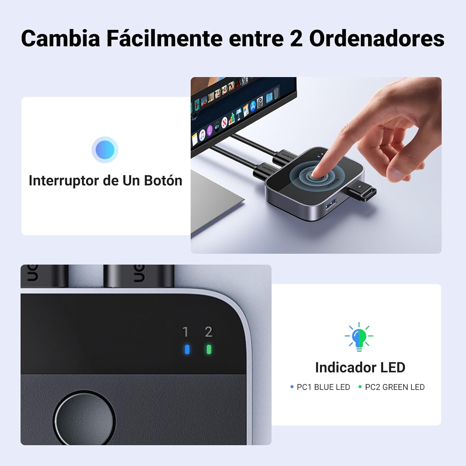 Thumbnail 4 de UGREEN Switch USB 3.0 KVM 2 Puertos para PC 🌐