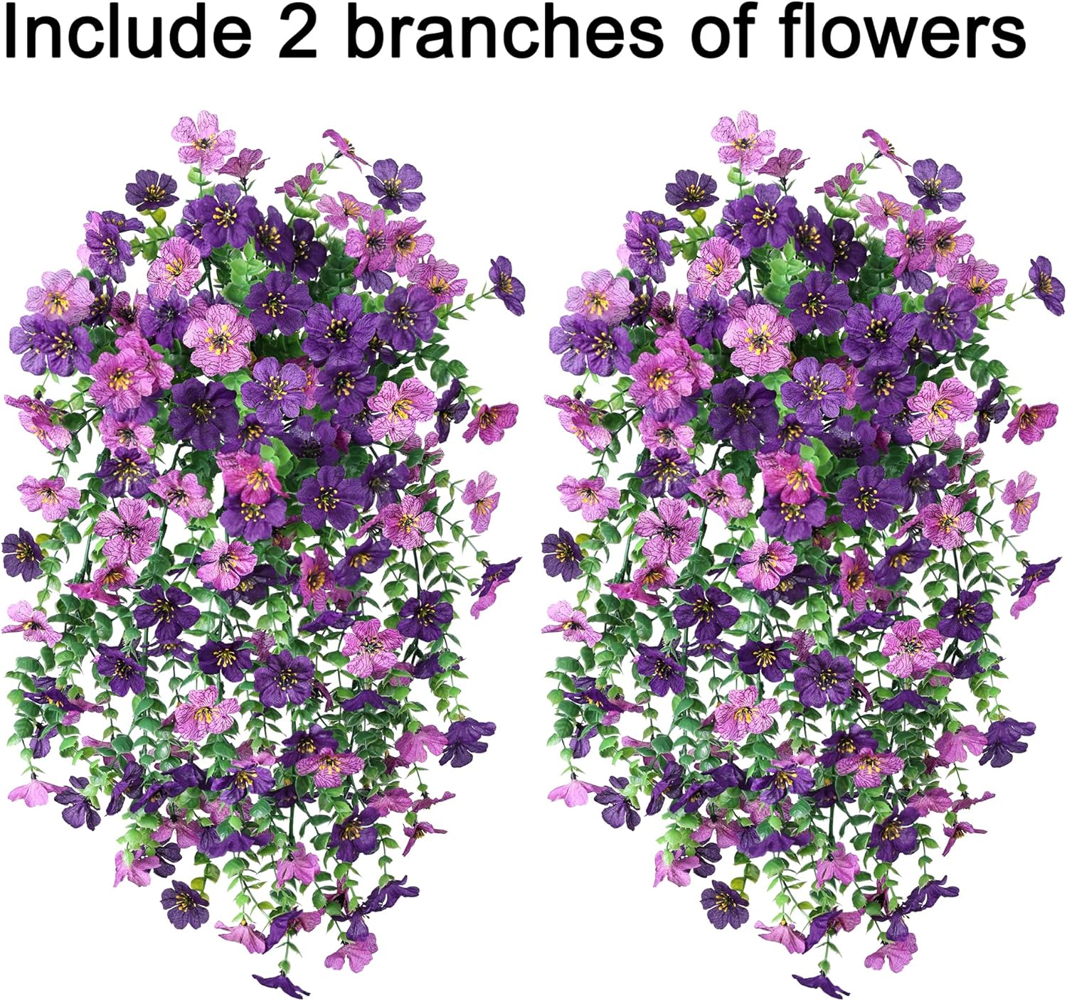 Thumbnail 1 de HyeFlora Outdoor Artificial Flowers, 2-Pack Dark Purple & Purple Hanging Flowers