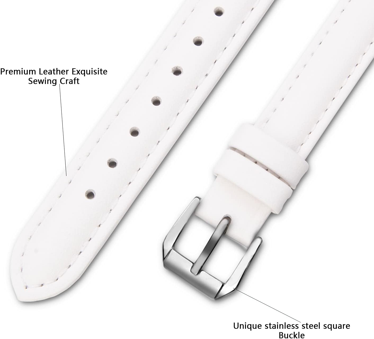 Detalle 2 de SEURE Lederarmband kompatibel mit Apple Watch 38/40/41 mm (Edelstahl-Schnalle, Weiß/Silber)