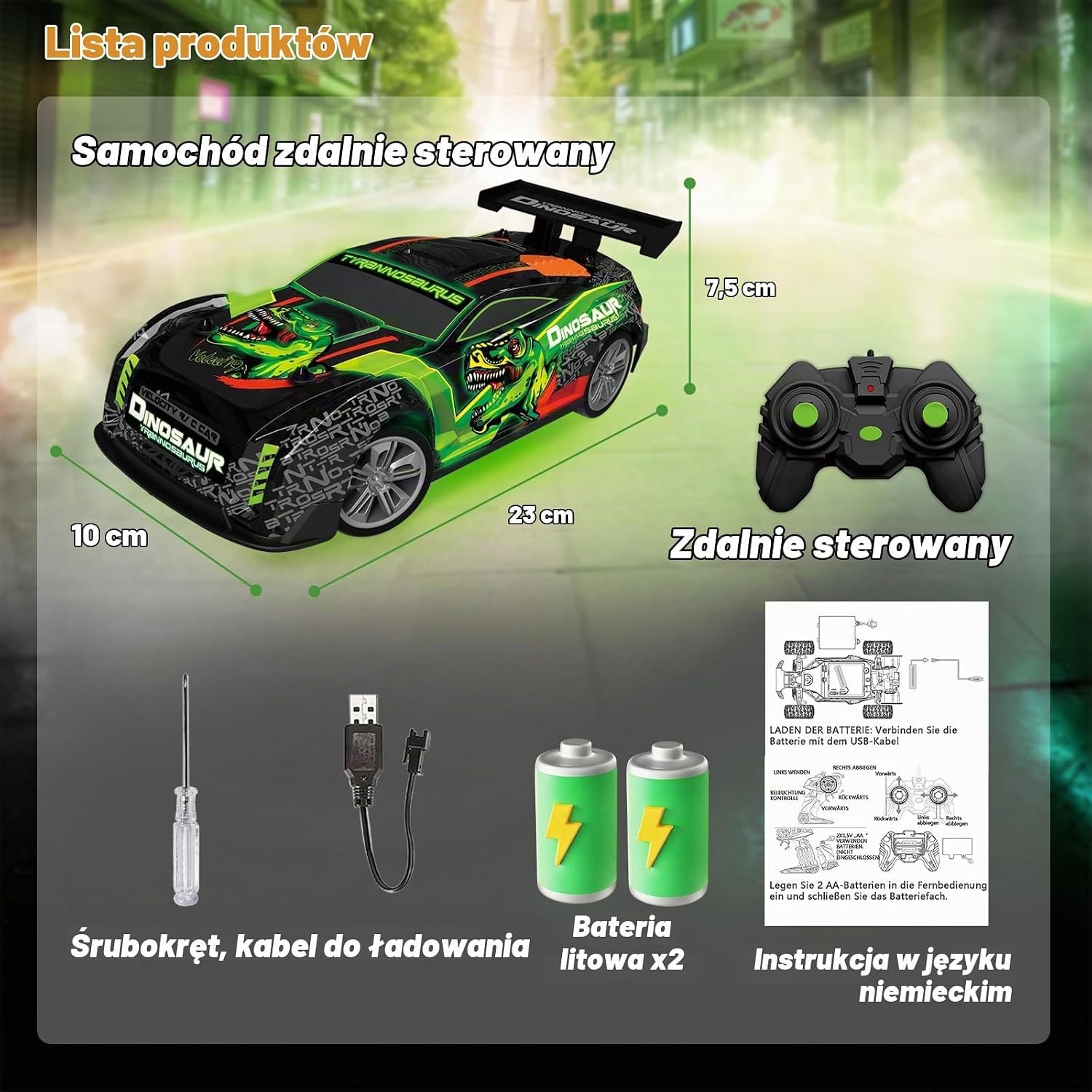 Detalle de PENGBU RC 3699-RC6 – samochód-dinozaur 1:16, 15 km/h, zielone światła