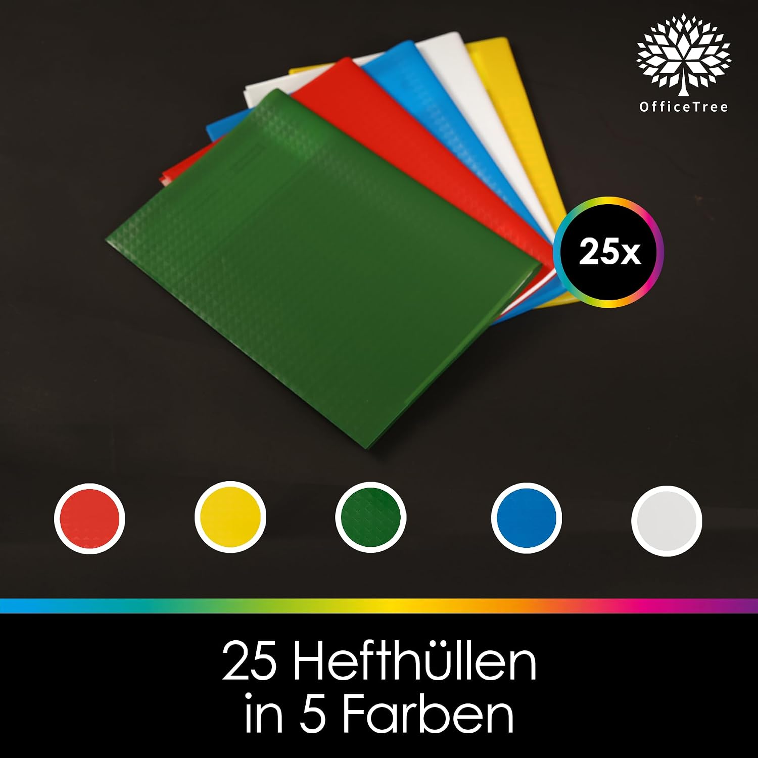 Detalle de OfficeTree Hefthüllen A4 bunt – 25x Hefthüllen im Bastoptik-Set mit Etiketten, 5 Farben