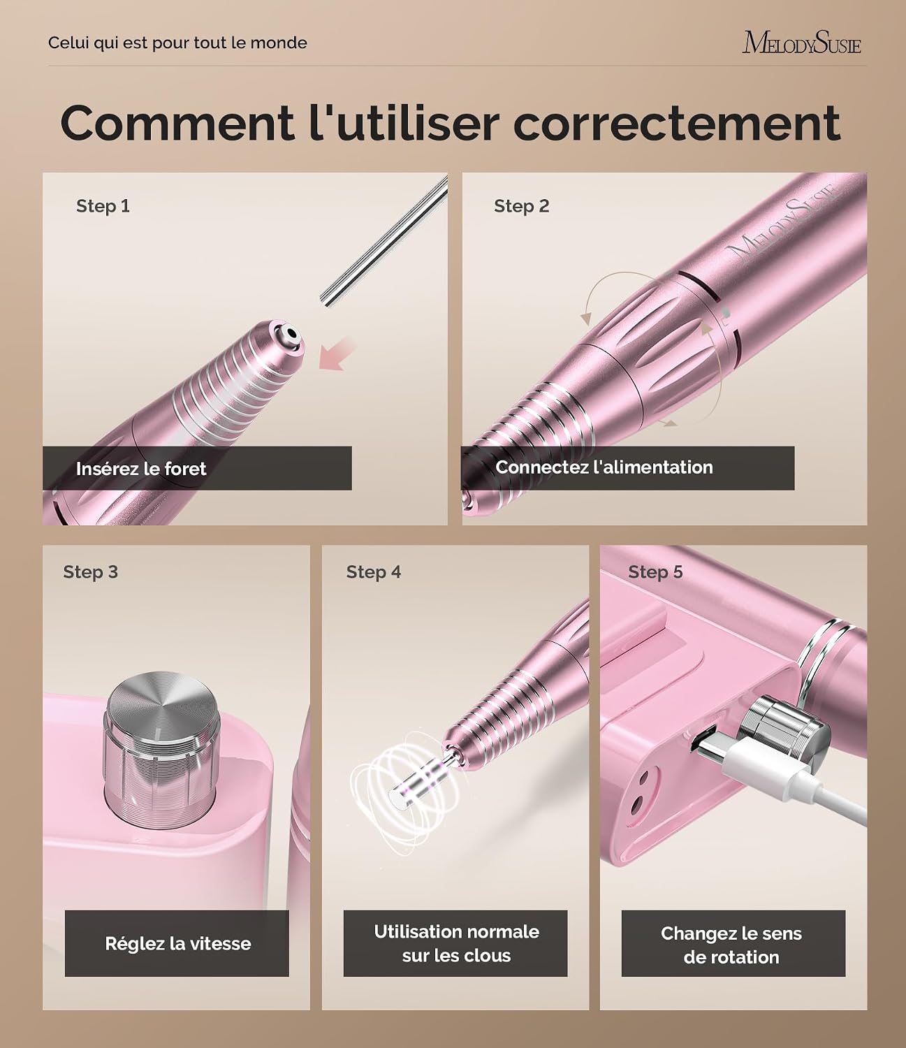 Detalle 2 de MelodySusie SC300F ponceuse ongles 30000 tr/min đź’…