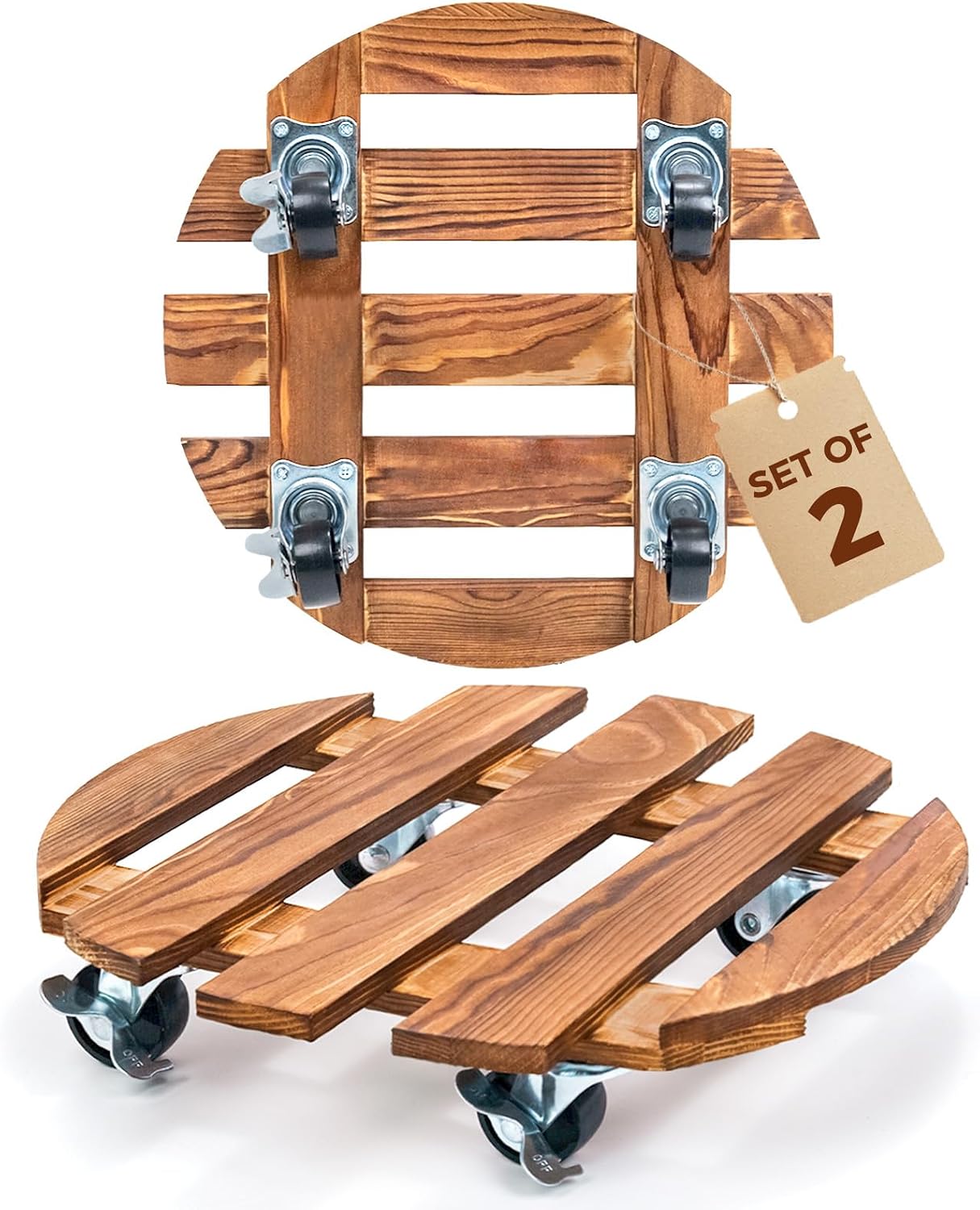 Detalle de Bamworld 2 Pack Plant Trolley: Heavy Duty 12-Inch Rolling Caddies with 360 Swivel Lockable Casters