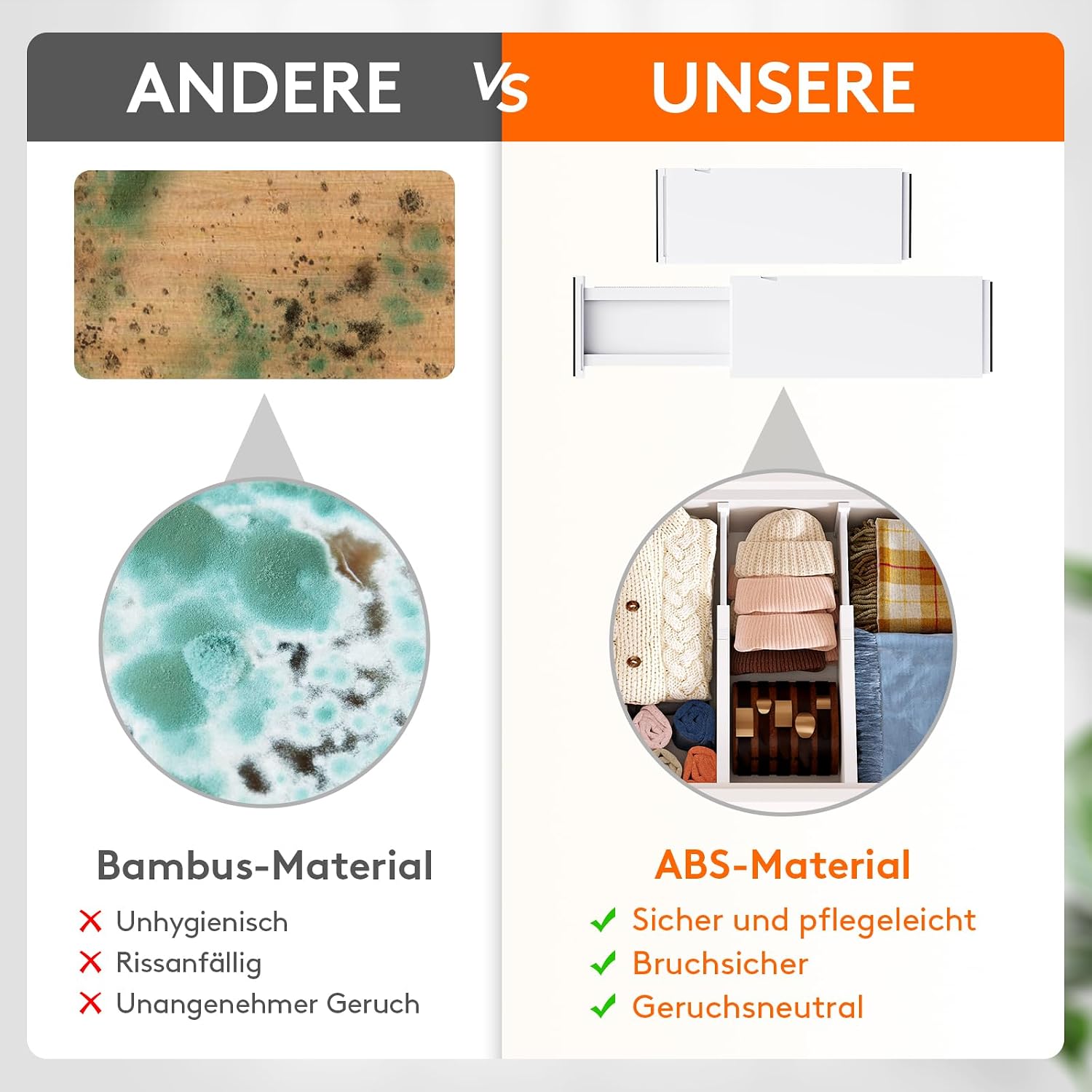 Detalle de Lifewit 4er Set Schubladentrenner, verstellbar für Schubladen-Innenlängen 34–50 cm (weiß)