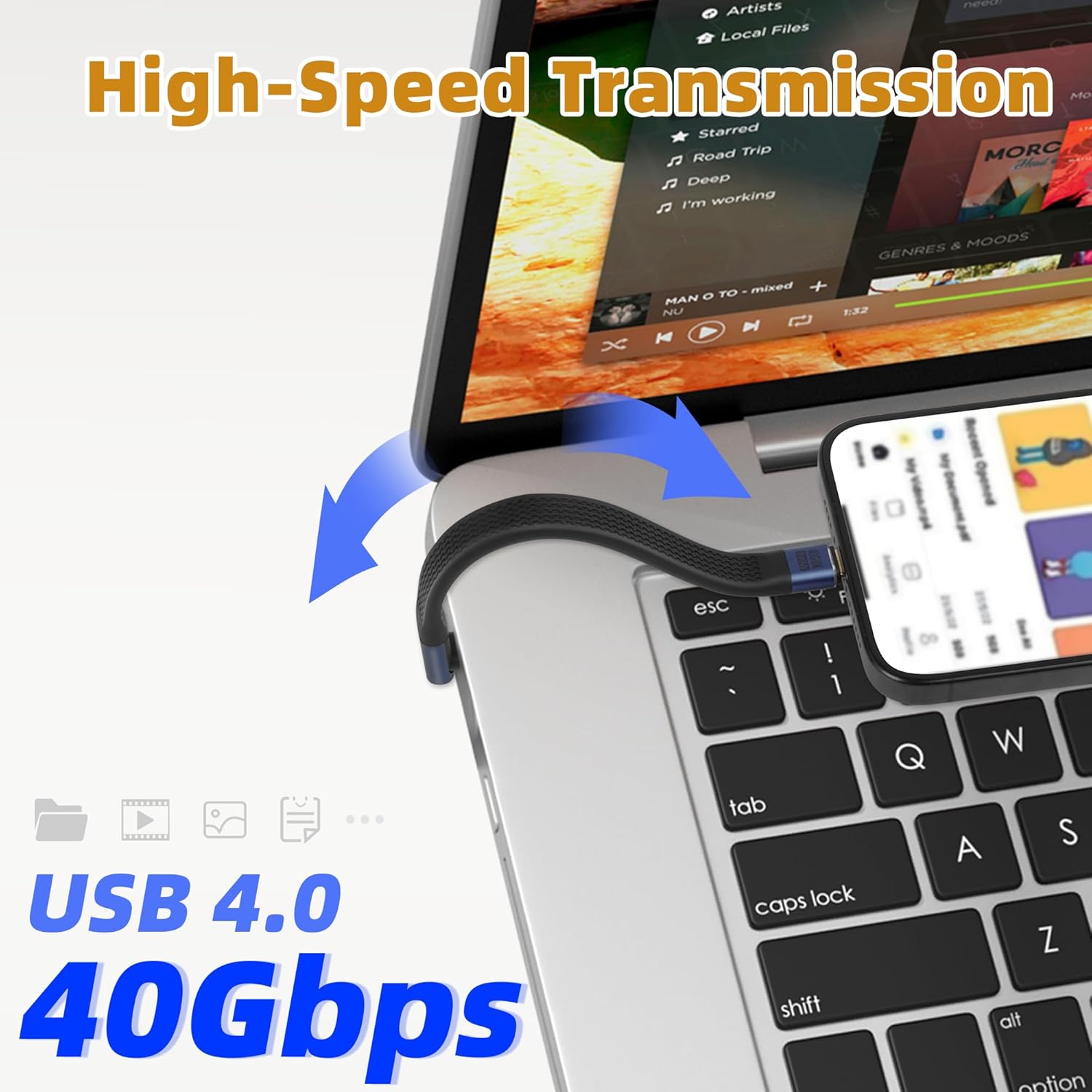Thumbnail 2 de RIIEYOCA 14cm USB C to C 40Gbps Cable: 8K60, PD 240W, 90° Short Reach