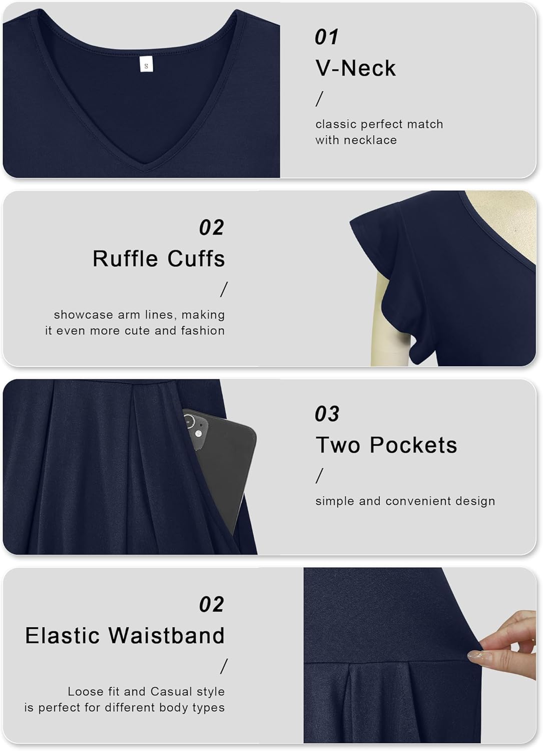 Thumbnail 4 de PLOKNRD Sommerkleid Damen V-Ausschnitt Midi mit Taschen – Boho-Stil, knielang