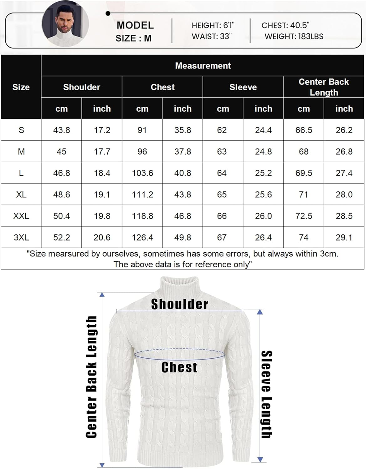 Detalle de COOFANDY Pull homme col roulé à manches longues en maille – pull basique