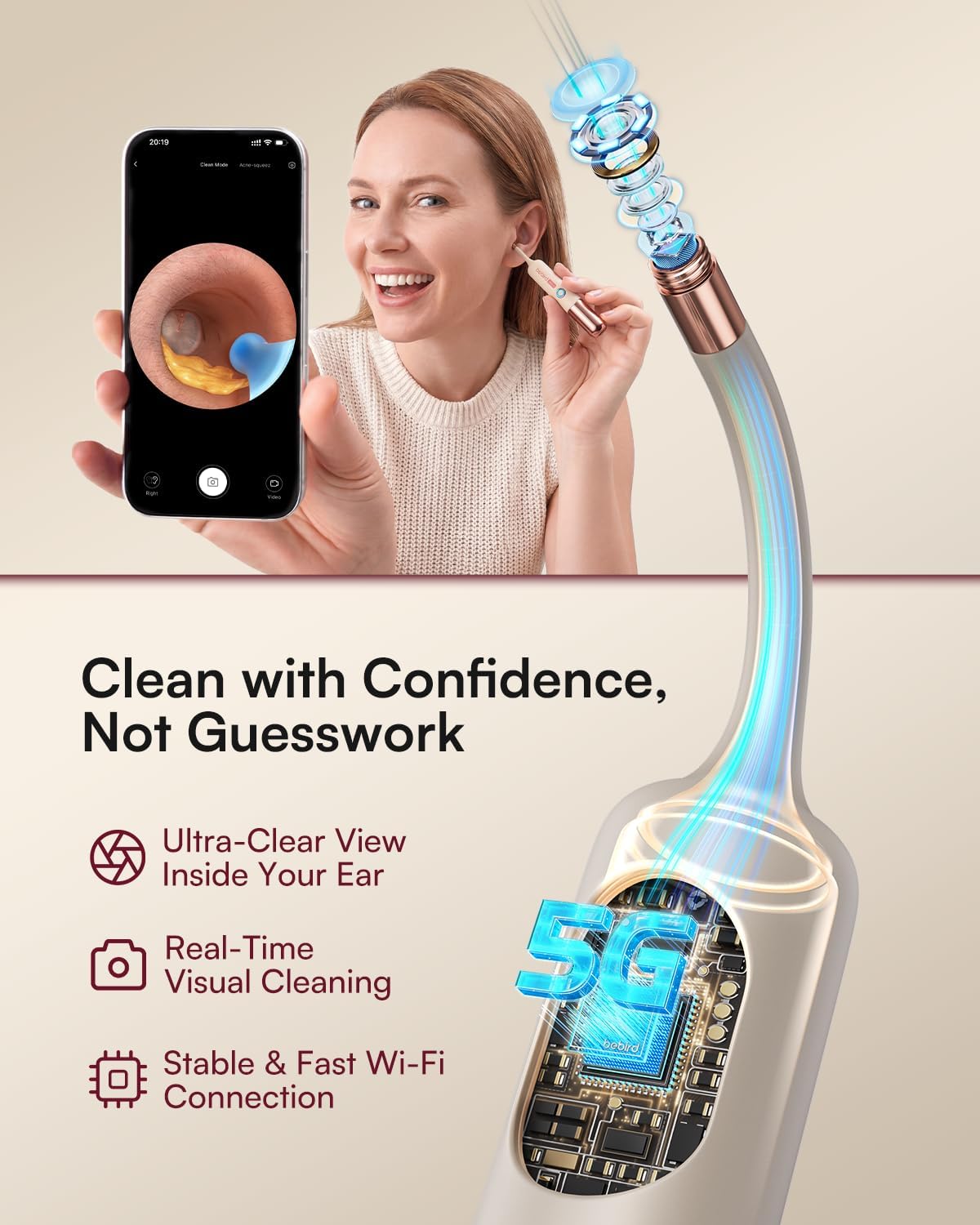 Detalle de Bebird EarSight Ultra X 4K HD Ear Wax Removal Tool Camera