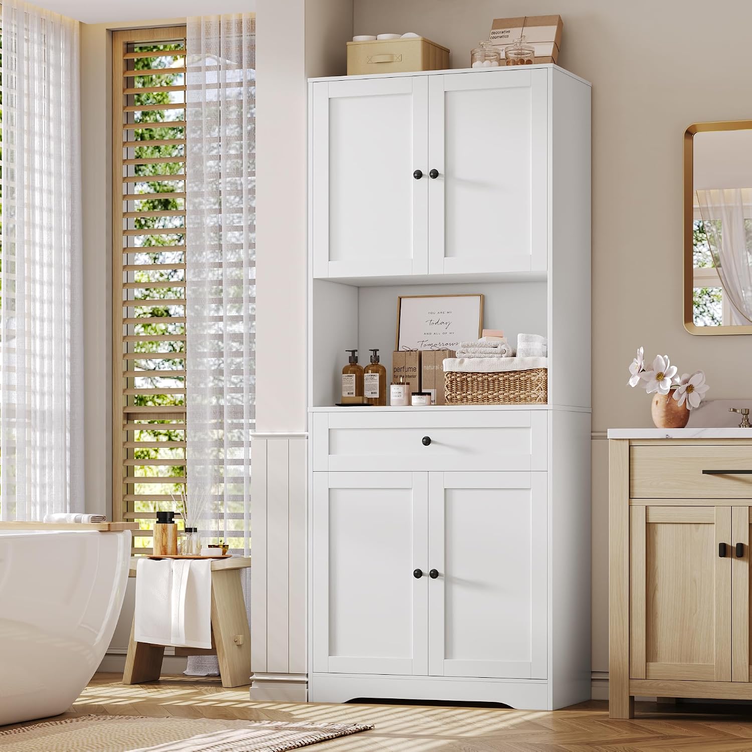 Detalle 2 de FOREHILL P622 180cm Tall Kitchen Cupboard, White, Adjustable Shelves and Countertop
