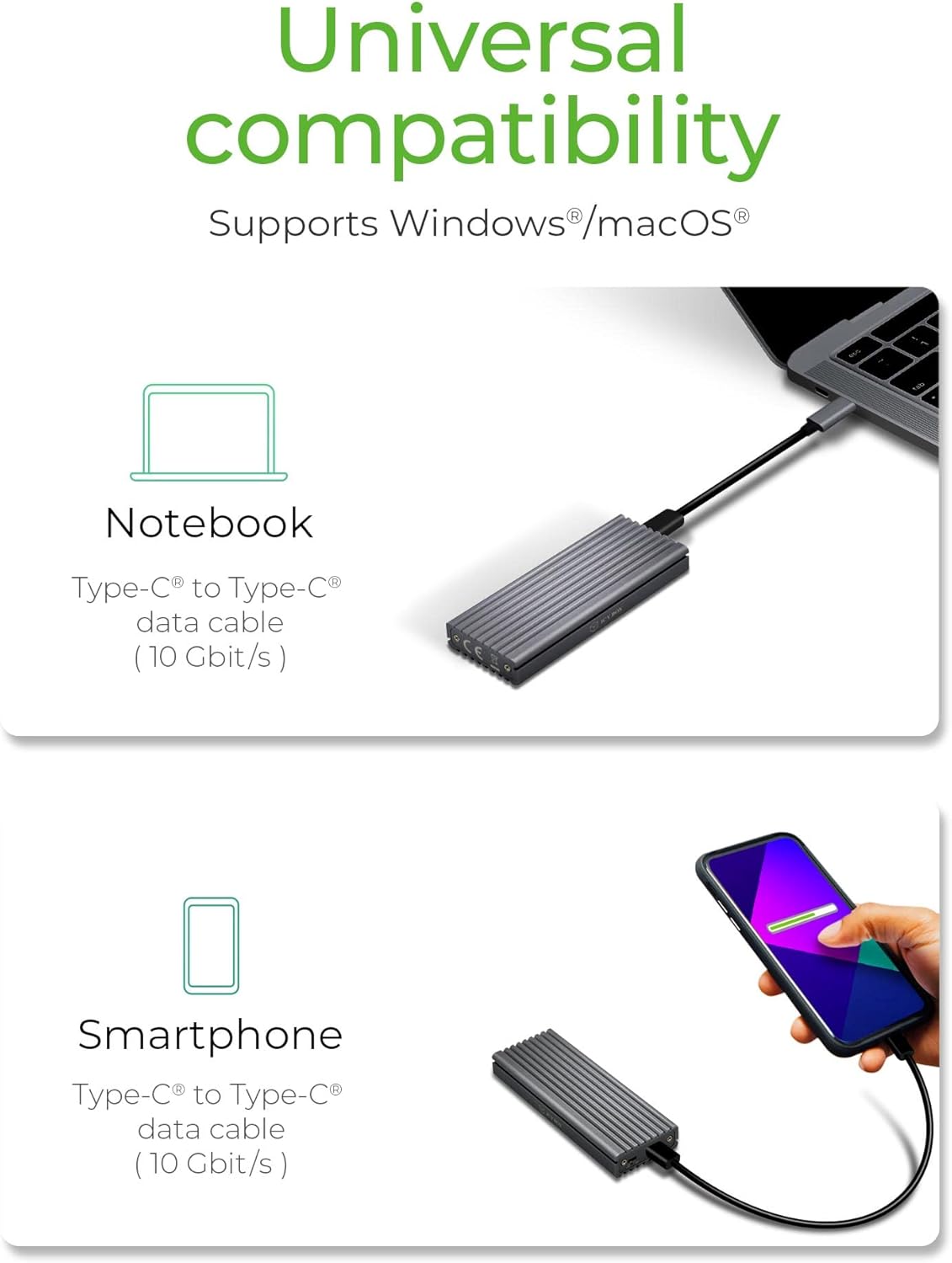 Detalle de ICY BOX SSD M.2 NVMe Gehäuse USB 3.1 Gen2 – Aluminium, Kühlung, PCIe M-Key, USB-C/USB-A