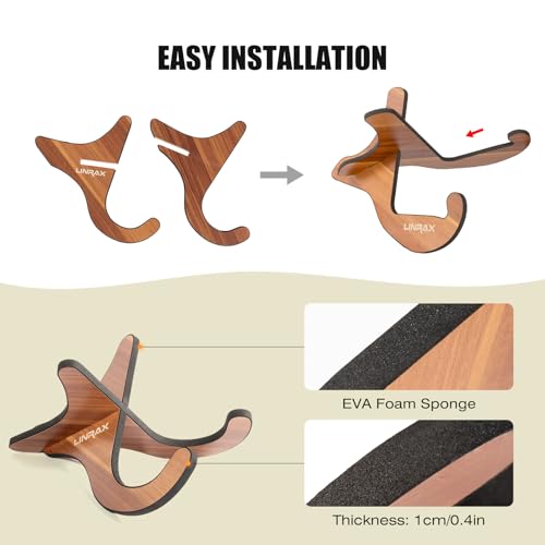 Detalle de LINRAX Ukulele Ständer – Universal X-Rahmen Holzständer für Ukulele, Geige & weitere kleine Instrumente