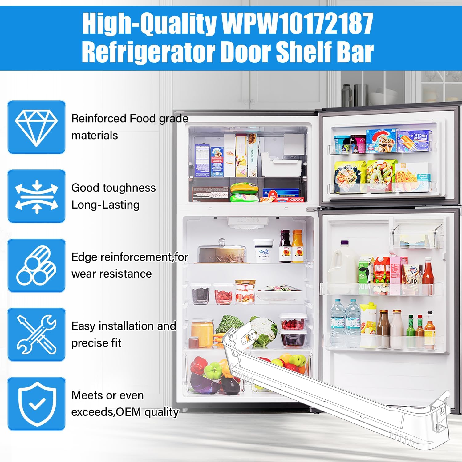 Detalle 2 de YEECHUN WPW10172187 Refrigerator Door Bin, Lower Side Shelf, 23.82-Inch