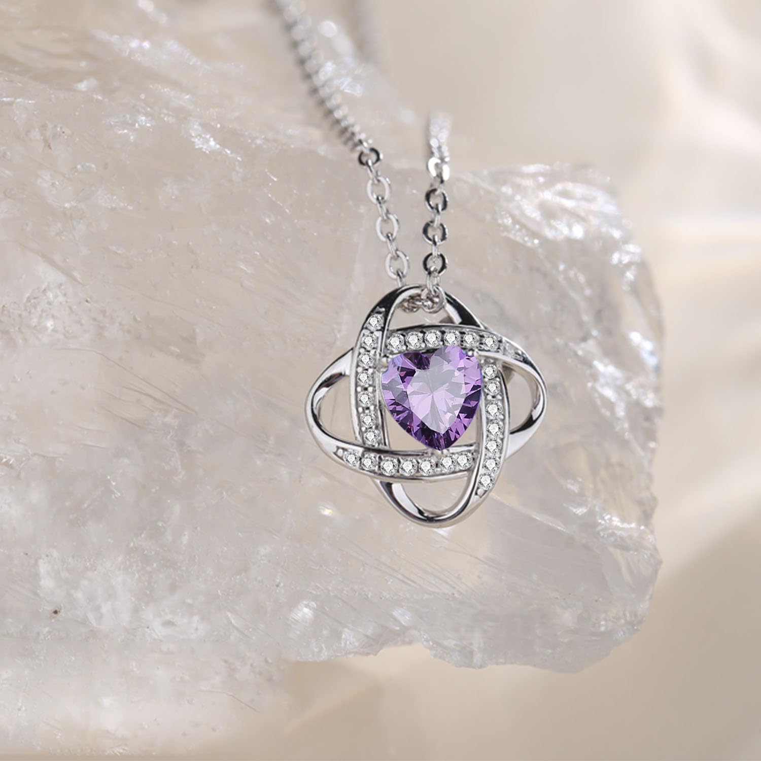 Thumbnail 2 de FANCIME Love Knot Birthstone Necklace for Women – Sterling Silver with February Amethyst Pendant