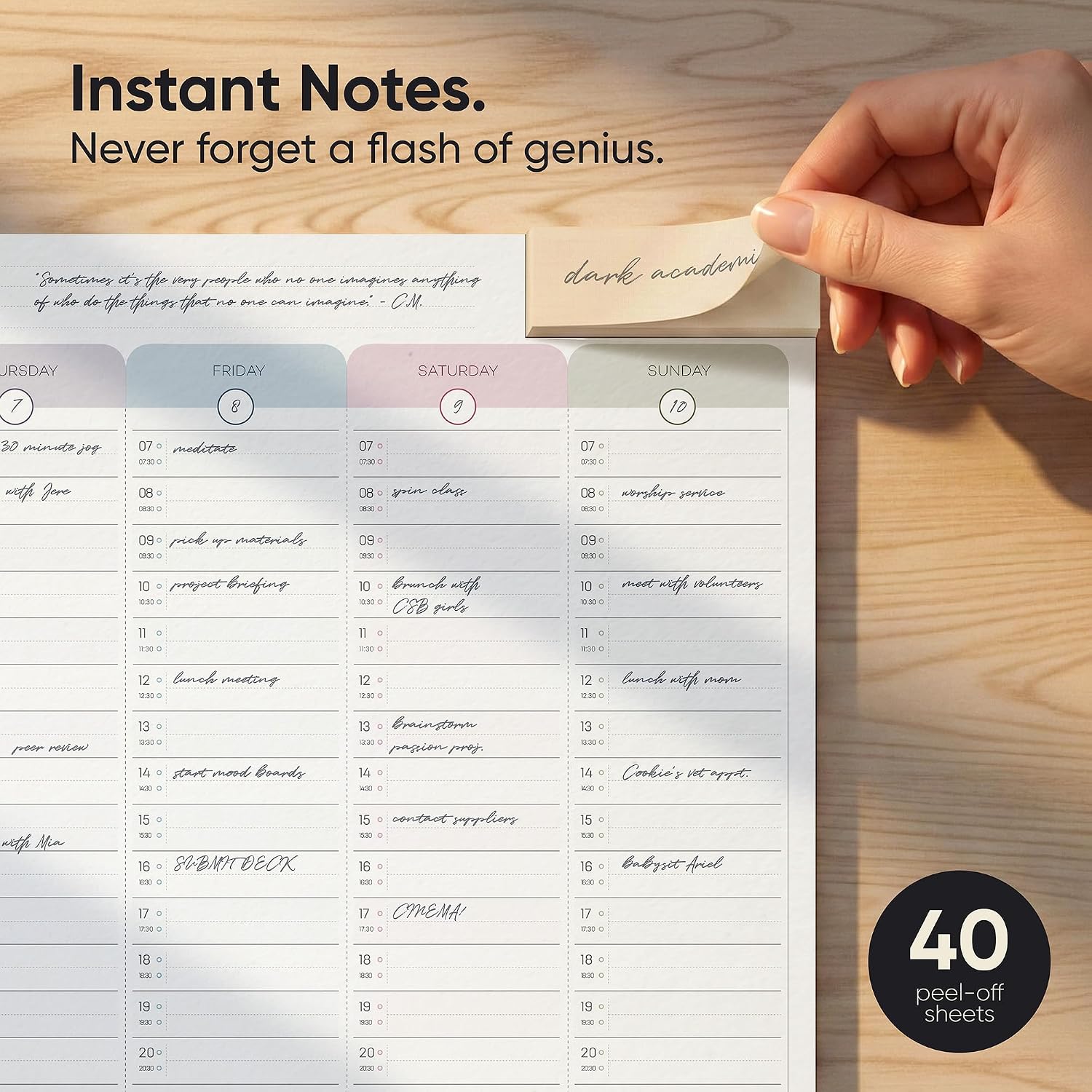 Detalle 2 de A3 Large Weekly Planner Pad – 7am to 8pm Timeslots for Precise Planning