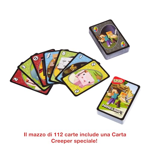 Detalle de Mattel Games UNO Versione Minecraft, Gioco di Carte per Famiglie e Bambini 7+ Anni (FPD61)