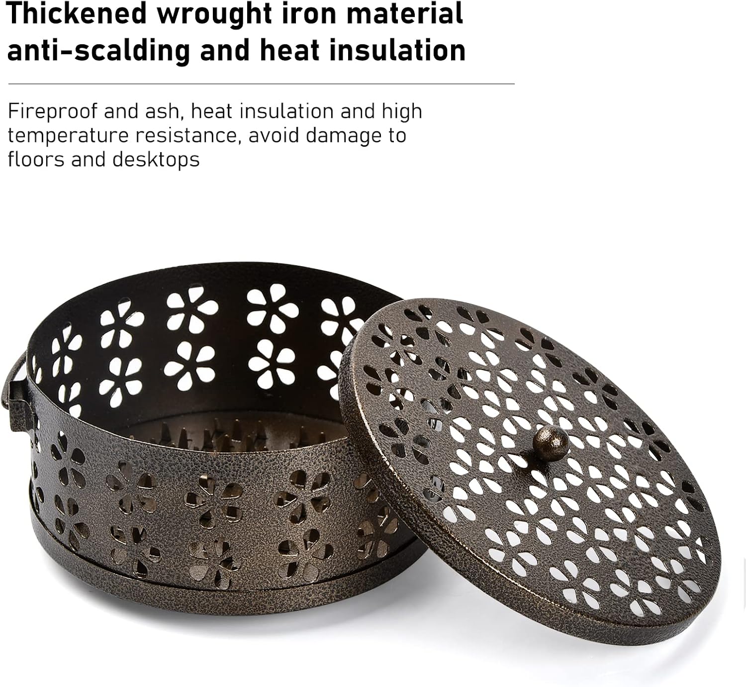 Detalle de Porte Encens Anti Moustique avec Couvercle – Support en Métal, Design Portable pour Jardin et Camping