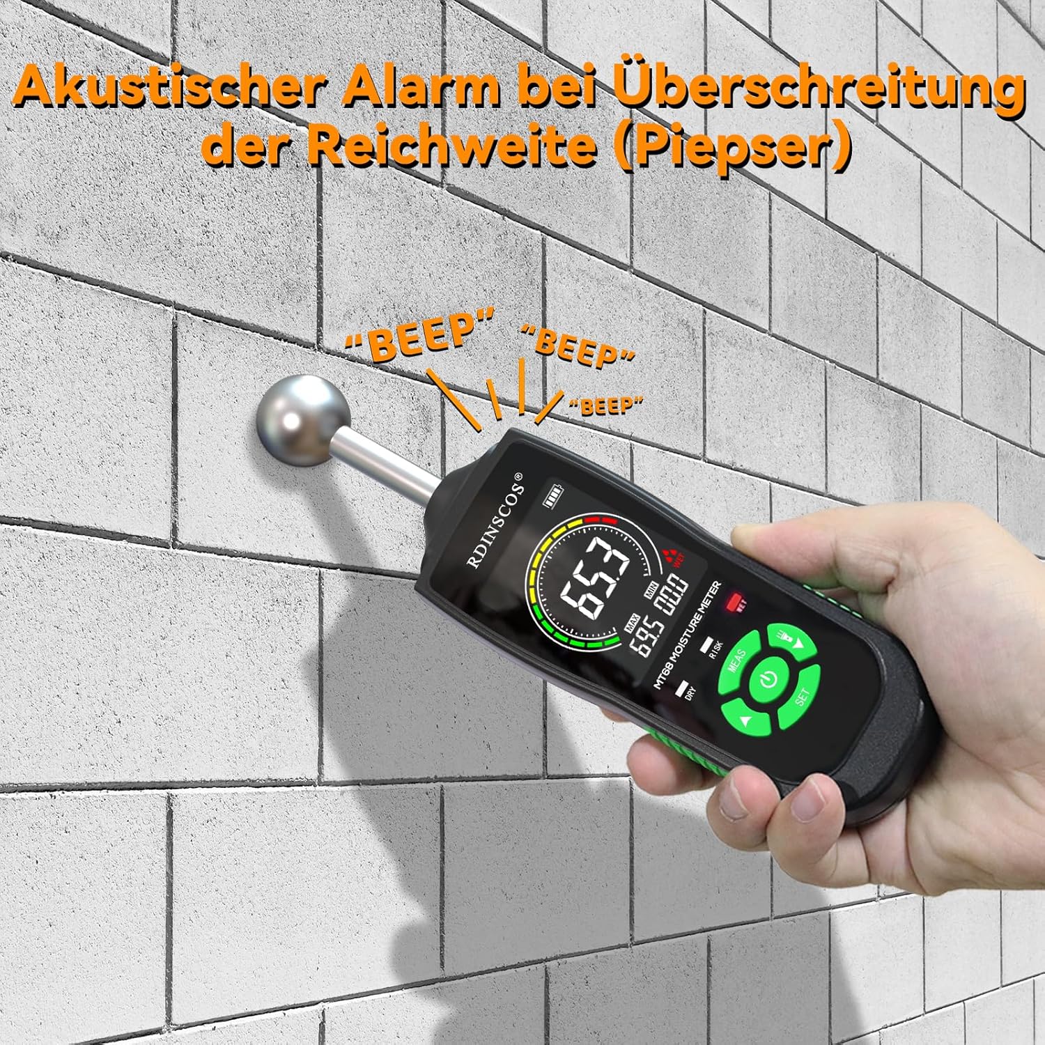 Detalle 2 de RDINSCOS Feuchtigkeitsmessgerät Wand – zerstörungsfreie Tiefenmessung bis 40 mm