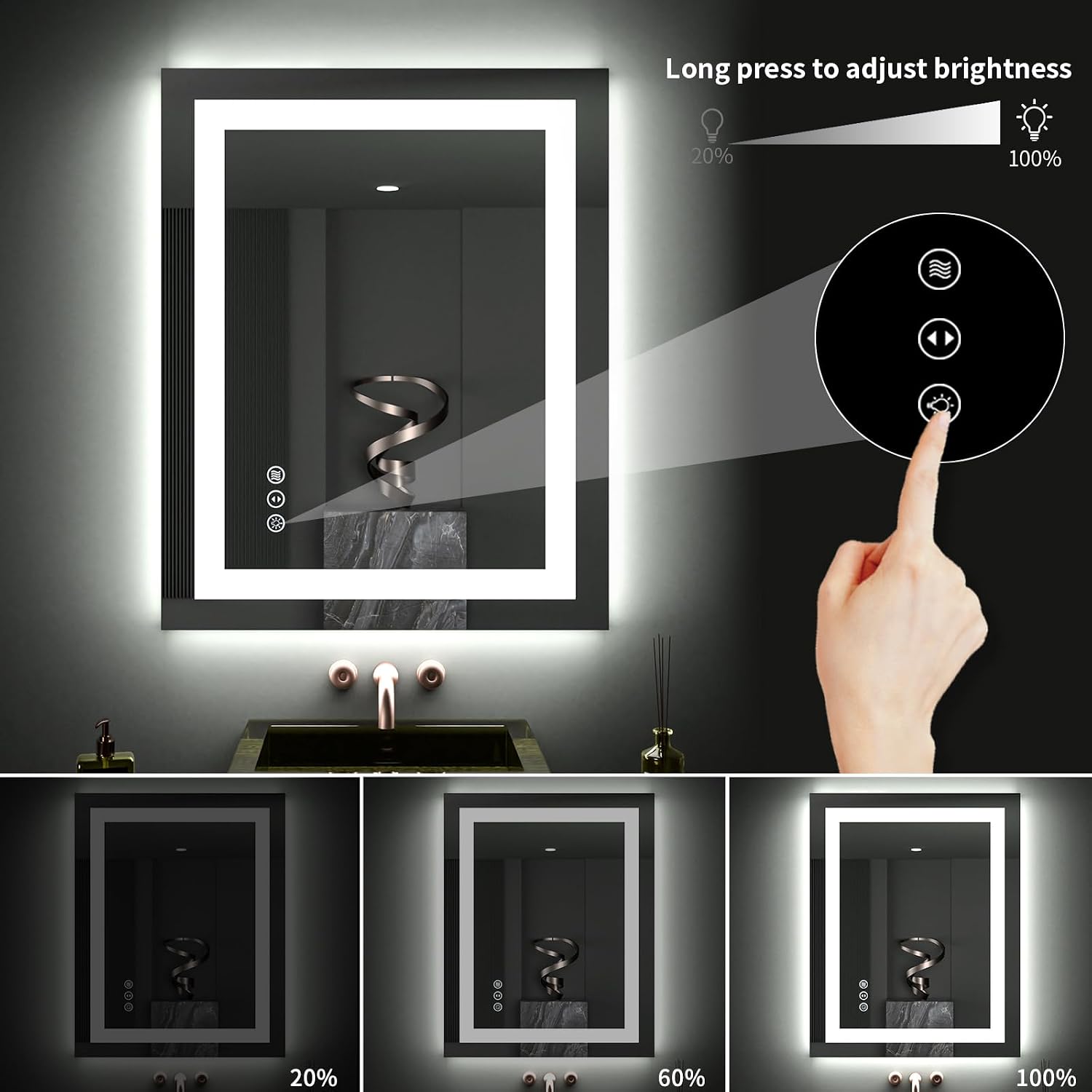 Thumbnail 3 de LOAAO 28" x 32" LED Bathroom Mirror with Double Lighting, Defog & Memory