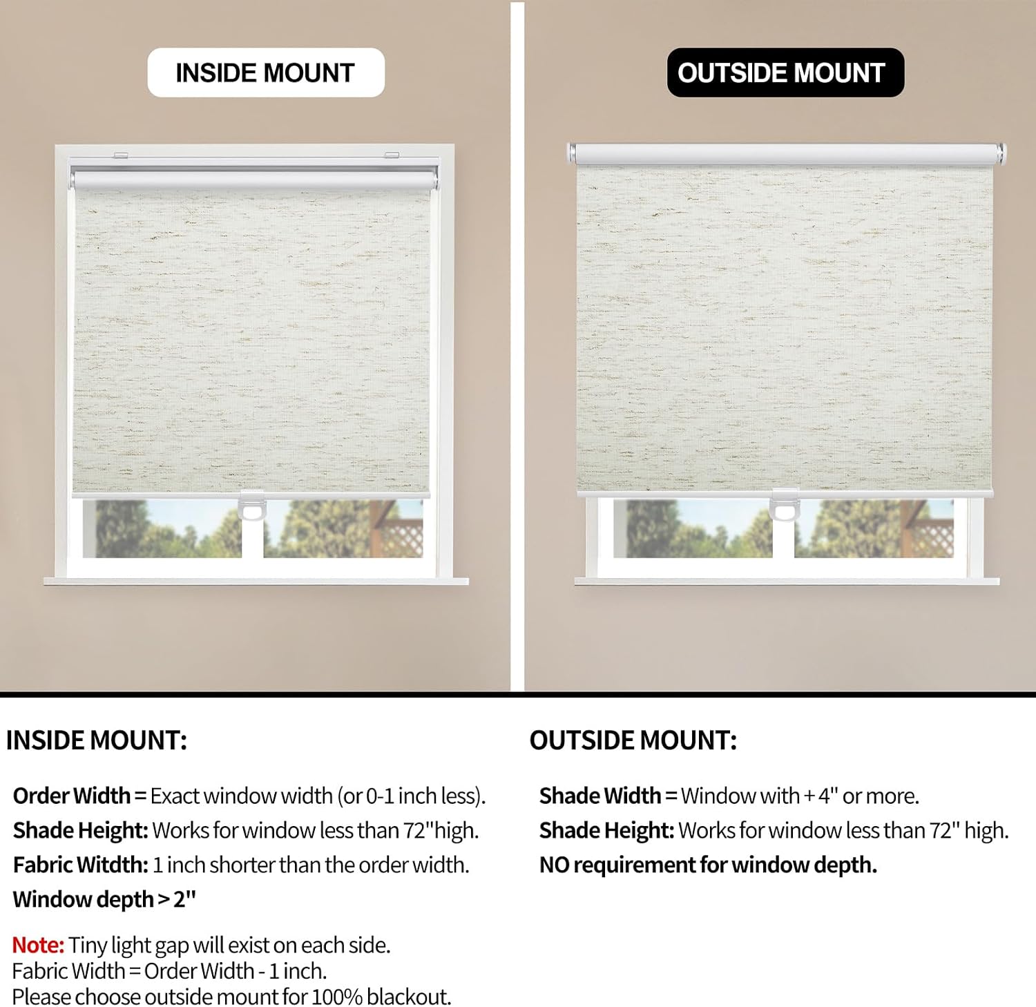Detalle de Sunoff Blackout Cordless Roller Shades (Linen Beige) 35" W x 72" H