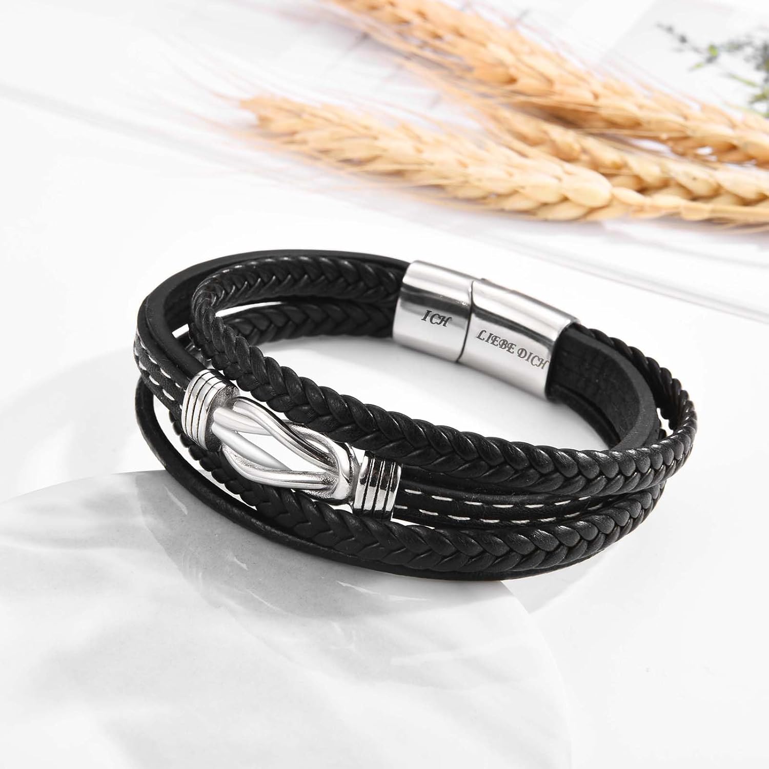 Thumbnail 5 de WOVEE Lederarmband mit Magnetverschluss und Gravur „Ich Liebe Dich“ für Sohn, Papa oder Mann