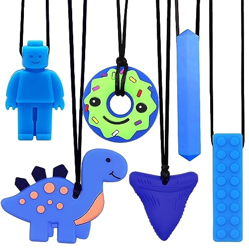 Kaukette für Kinder – Sensorische Kauen Halskette 6er-Pack Blau