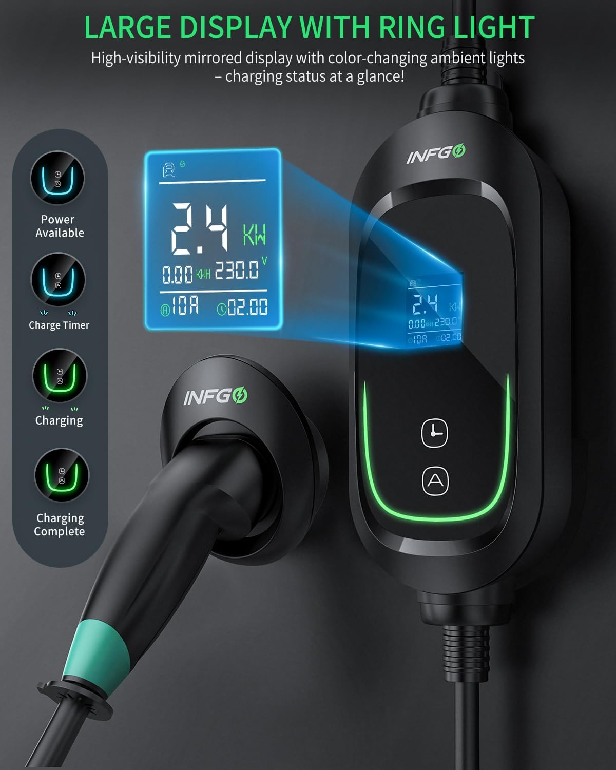 Detalle 2 de INFGO EV Charger 10m Type 2 cable 2.4kW 🔌