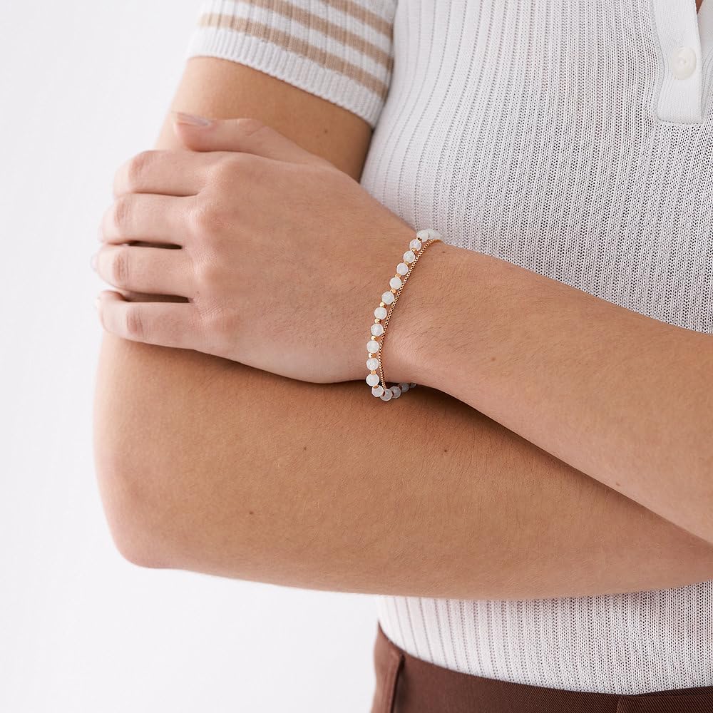 Detalle 2 de Fossil Damenarmband mit Halbedel-Perlen und Karabinerverschluss (Roségoldton, Edelstahl)
