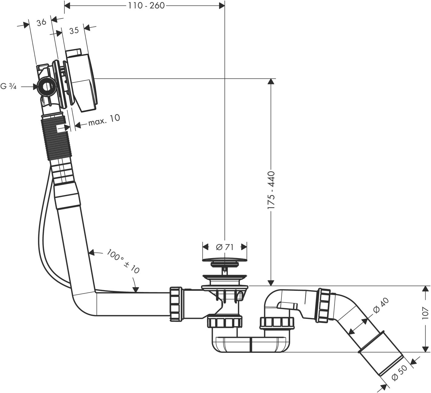 Thumbnail 1 de hansgrohe Exafill S 58113000 – syfon wannowy z napełnianiem przez przelew, chrom