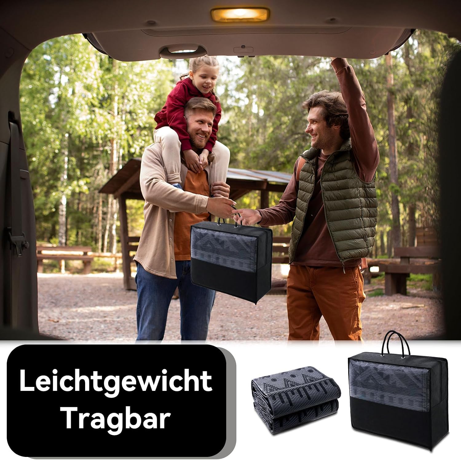 Thumbnail 5 de Homaxy Outdoor Teppich wetterfest 150 x 240 cm, faltbar, wendbar – Schwarz & Grau