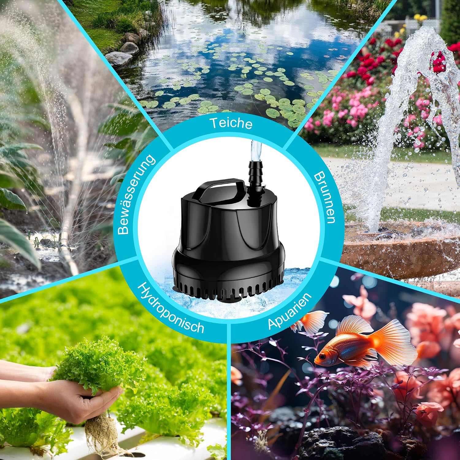 Thumbnail 6 de Lnicez Aquarium Pumpe 40 W, 3.000 l/h Tauchpumpe mit 4 Düsen und 1,8 m Kabel